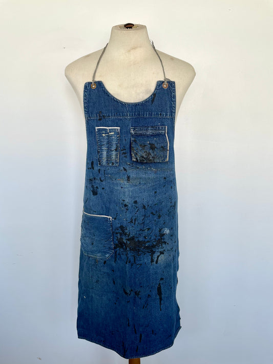 Vintage Paint Splattered Denim Apron