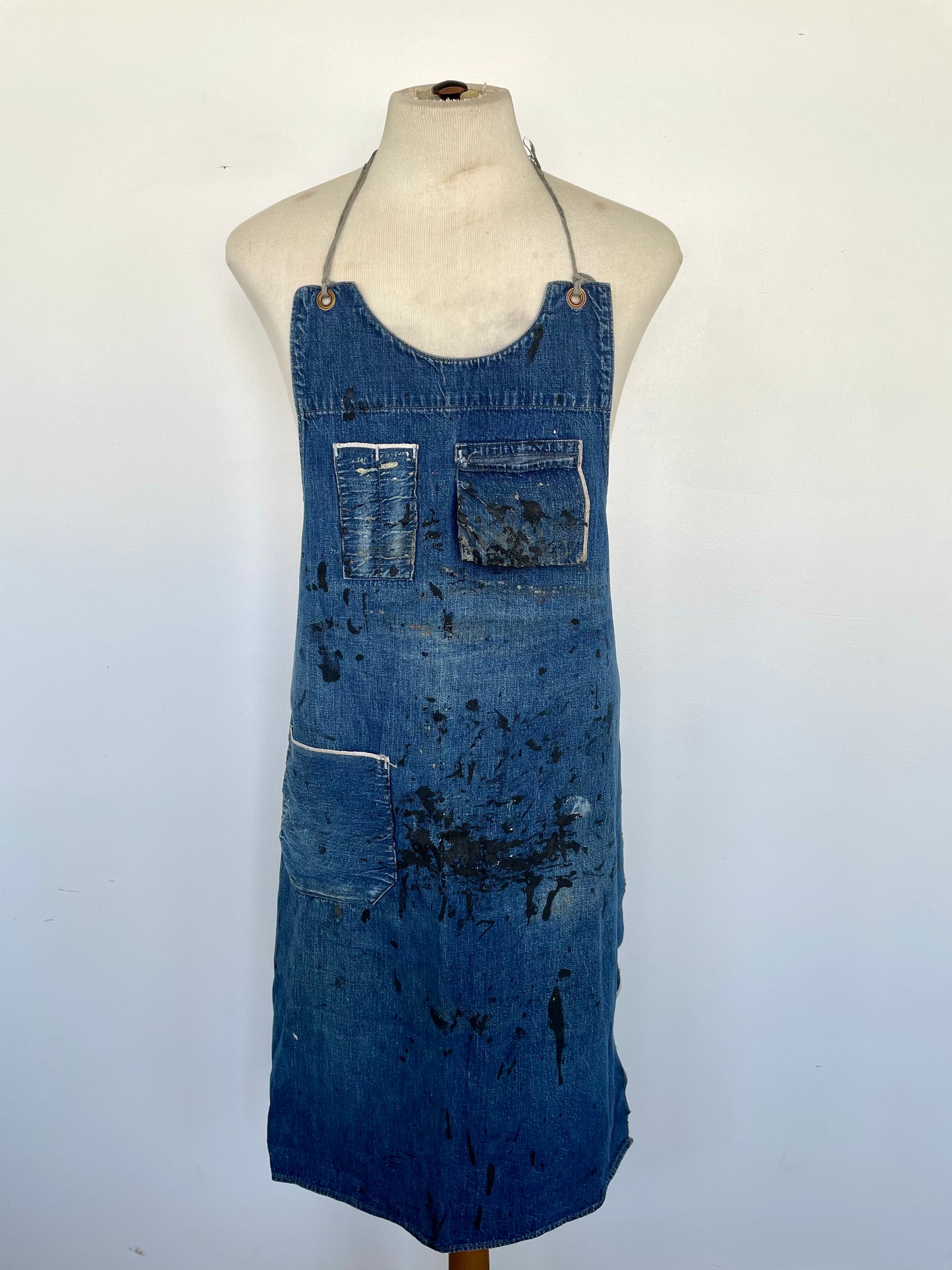 Vintage Paint Splattered Denim Apron