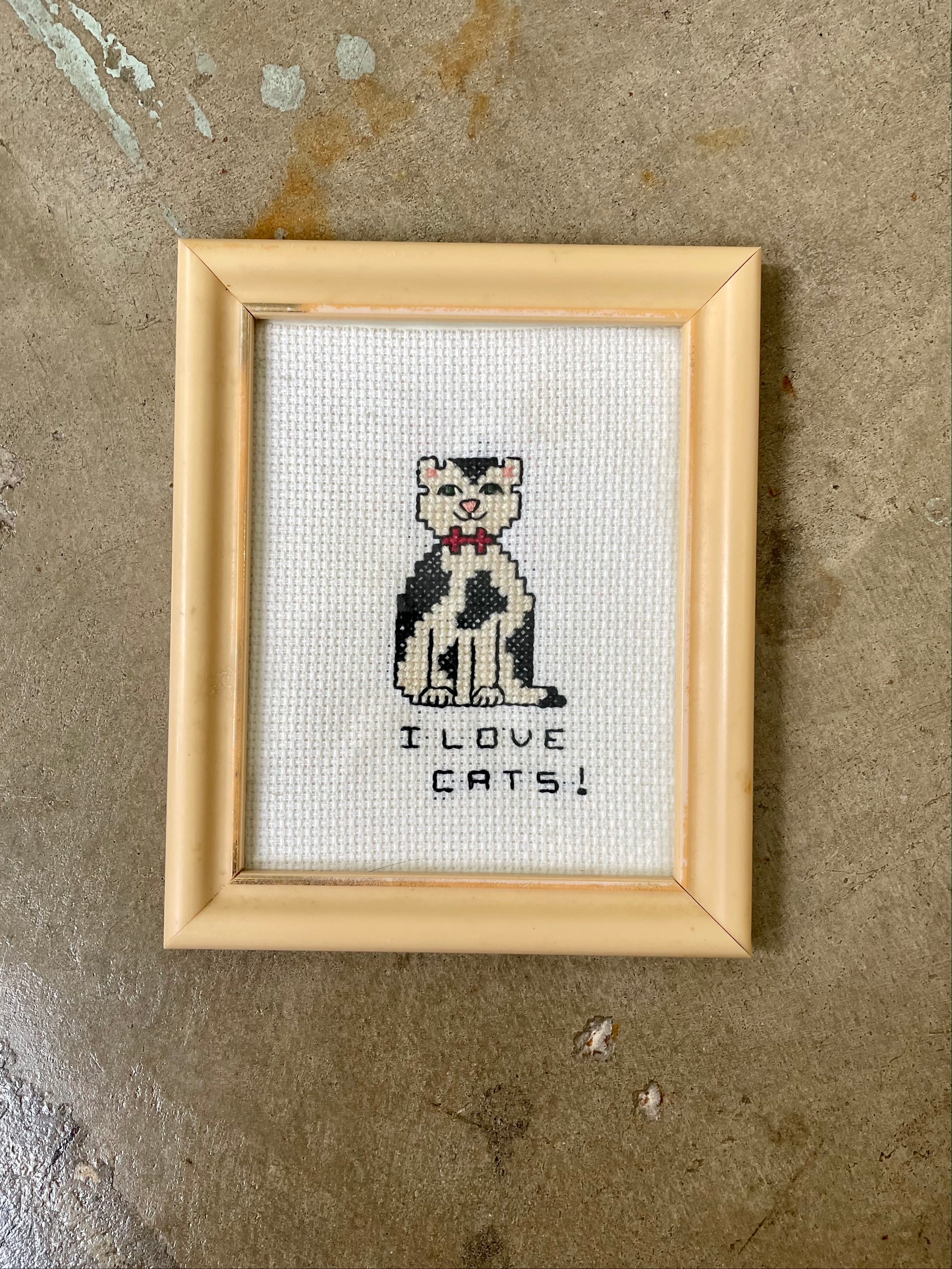 Vintage Framed Embroidered Cat