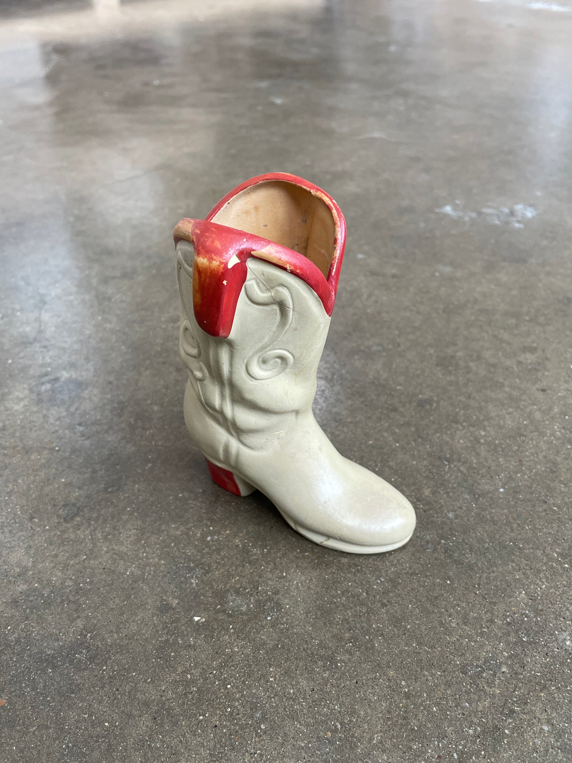 Vintage Tan Ceramic Cowboy Boot