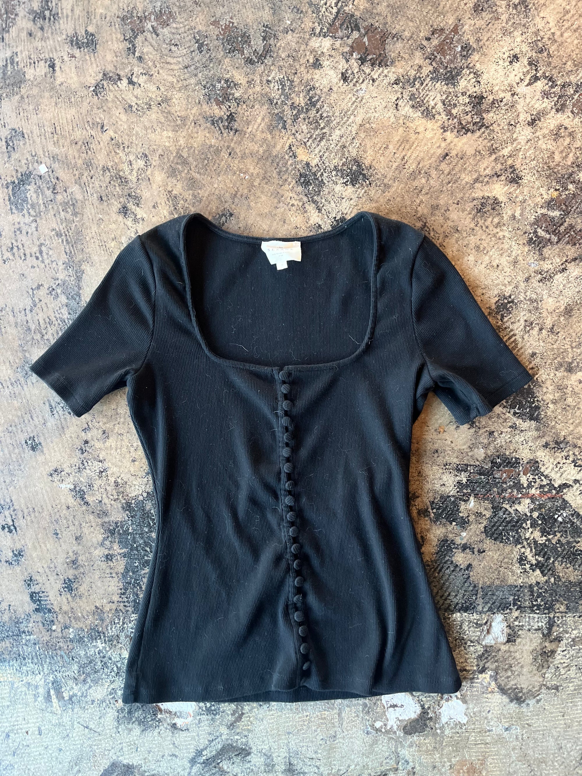 Sezane Black Button Front Top