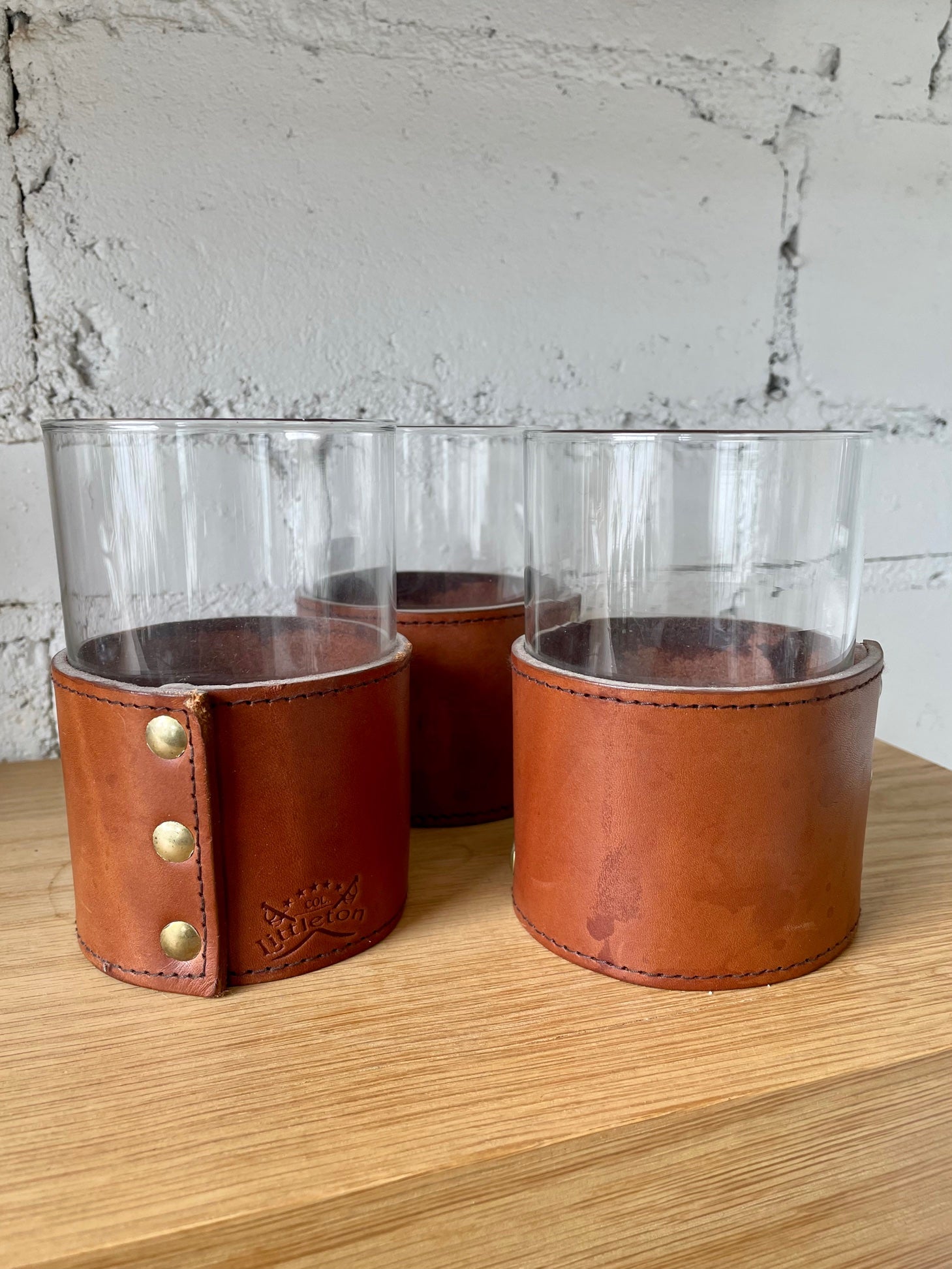 Set of 3 Leather Wrapped Low Balls
