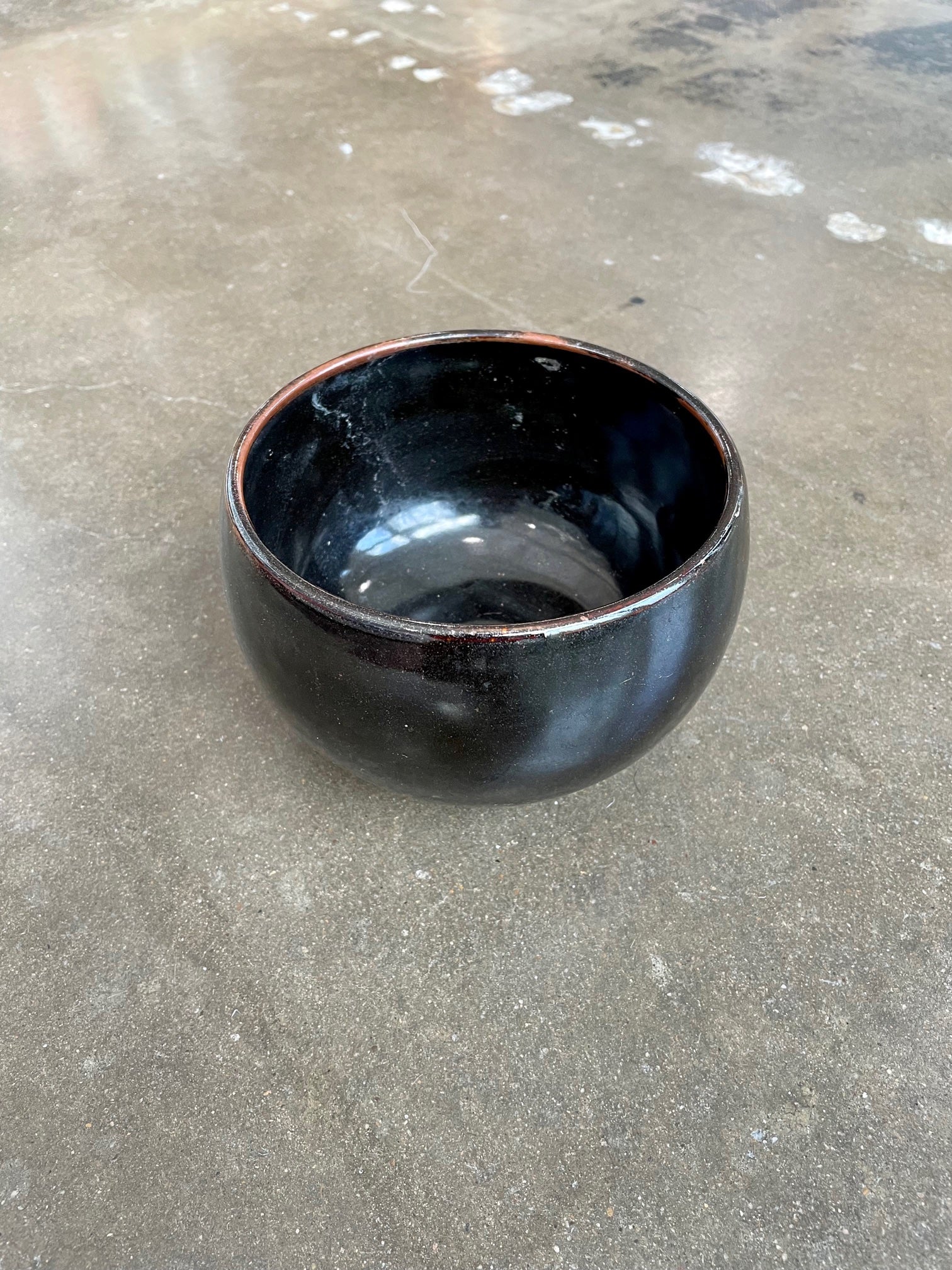 Vintage Hand Thrown Black Ceramic Bowl