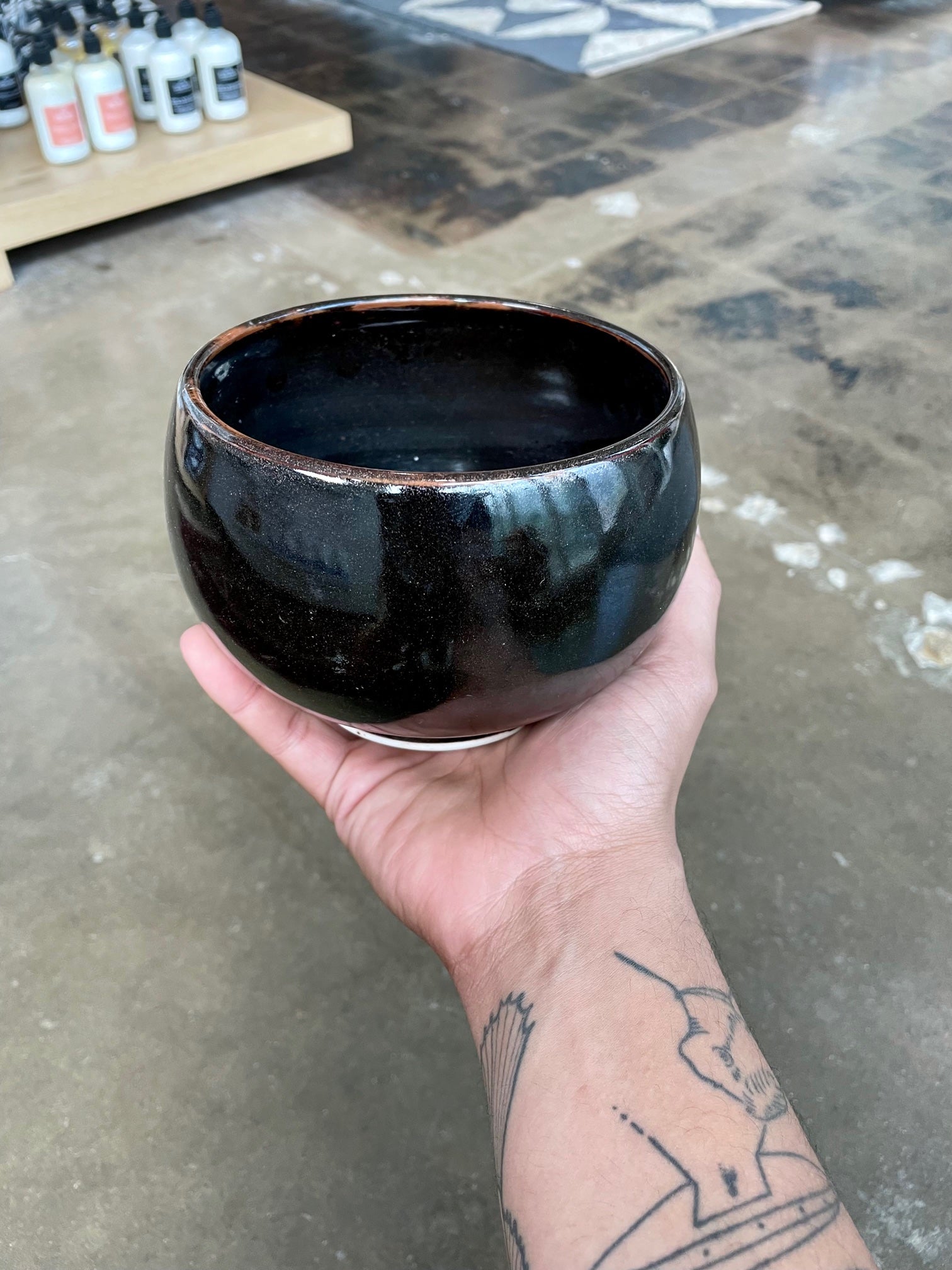 Vintage Hand Thrown Black Ceramic Bowl