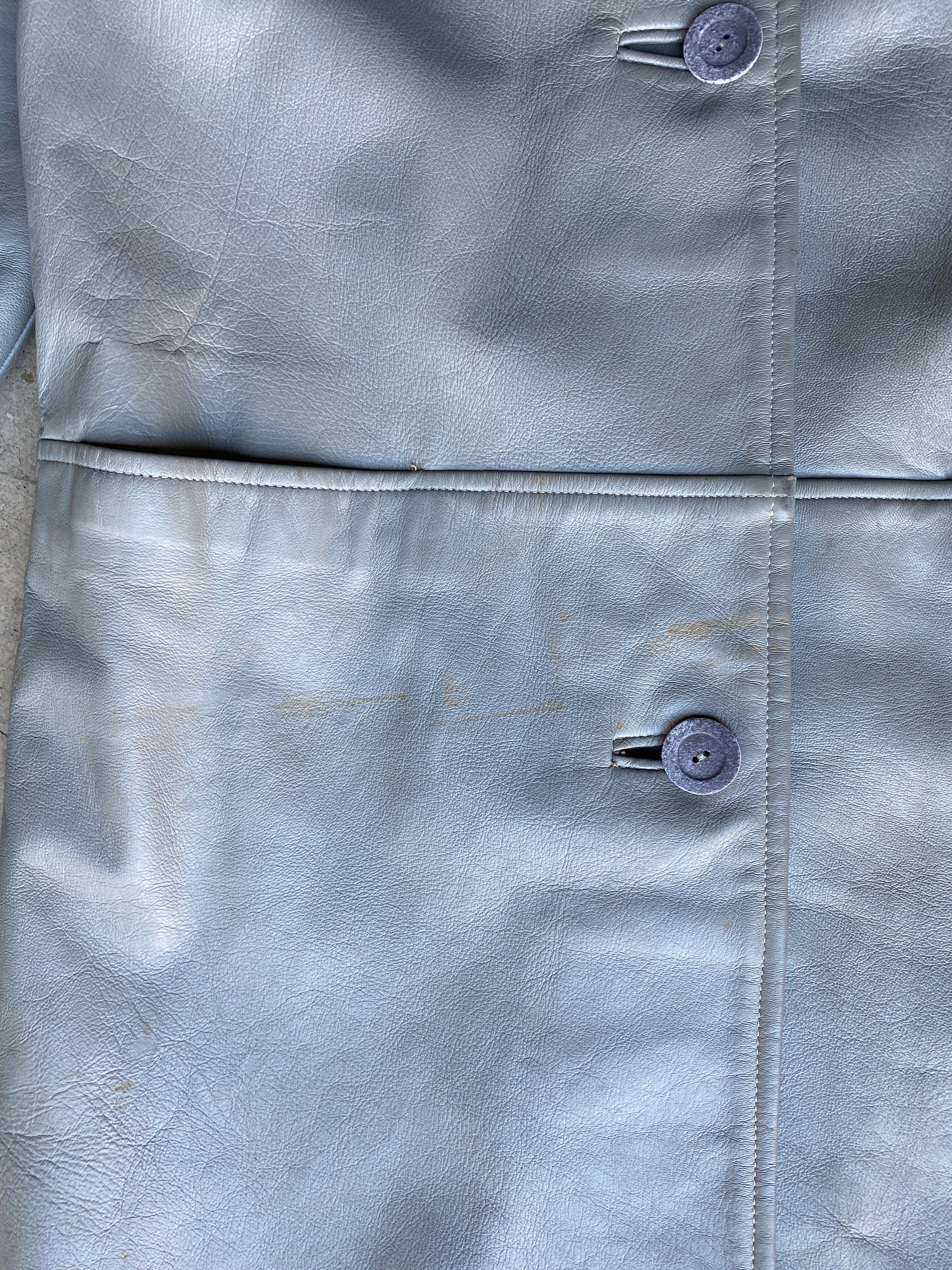 Vintage Grey Leather Coat W/ Fur Collar