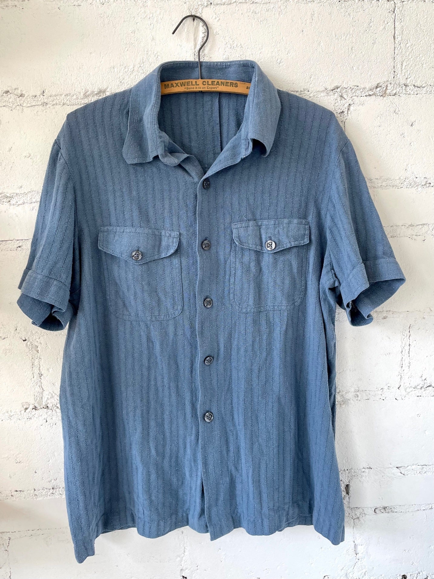 Vintage Blue Short Sleeve Button Up