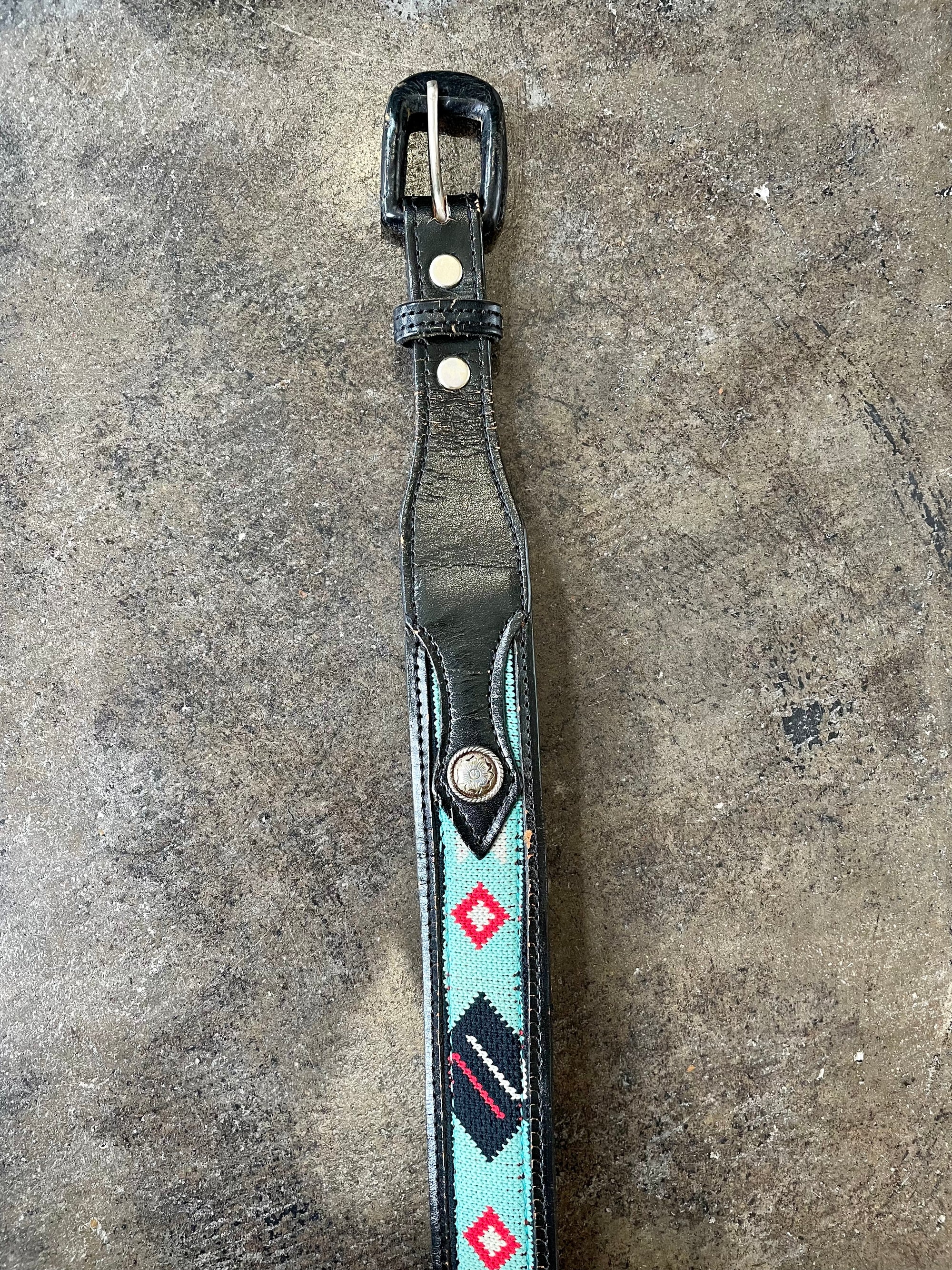 Vintage Embroidered Black Leather Belt