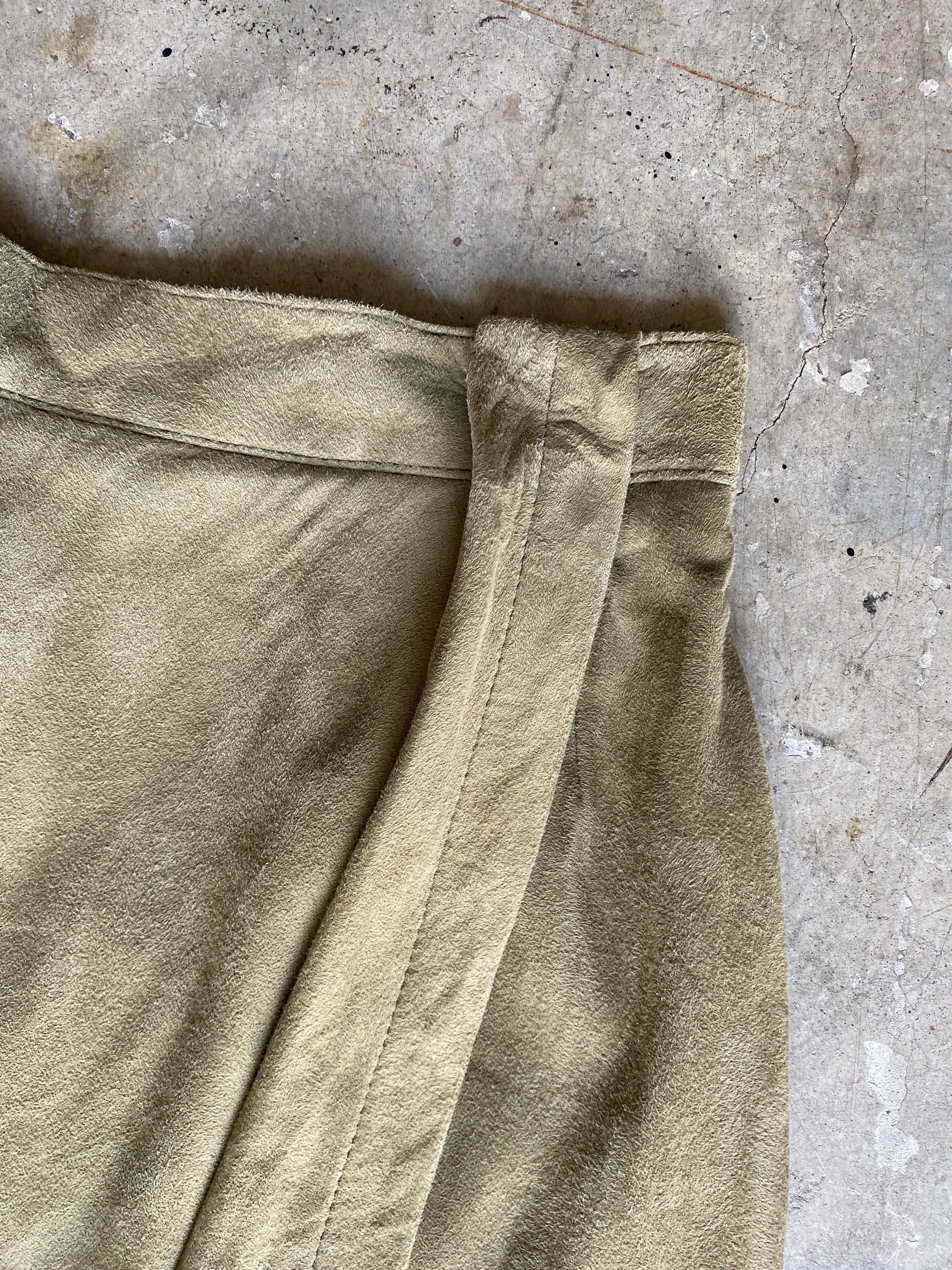 Olive Suede Wrap Maxi Skirt