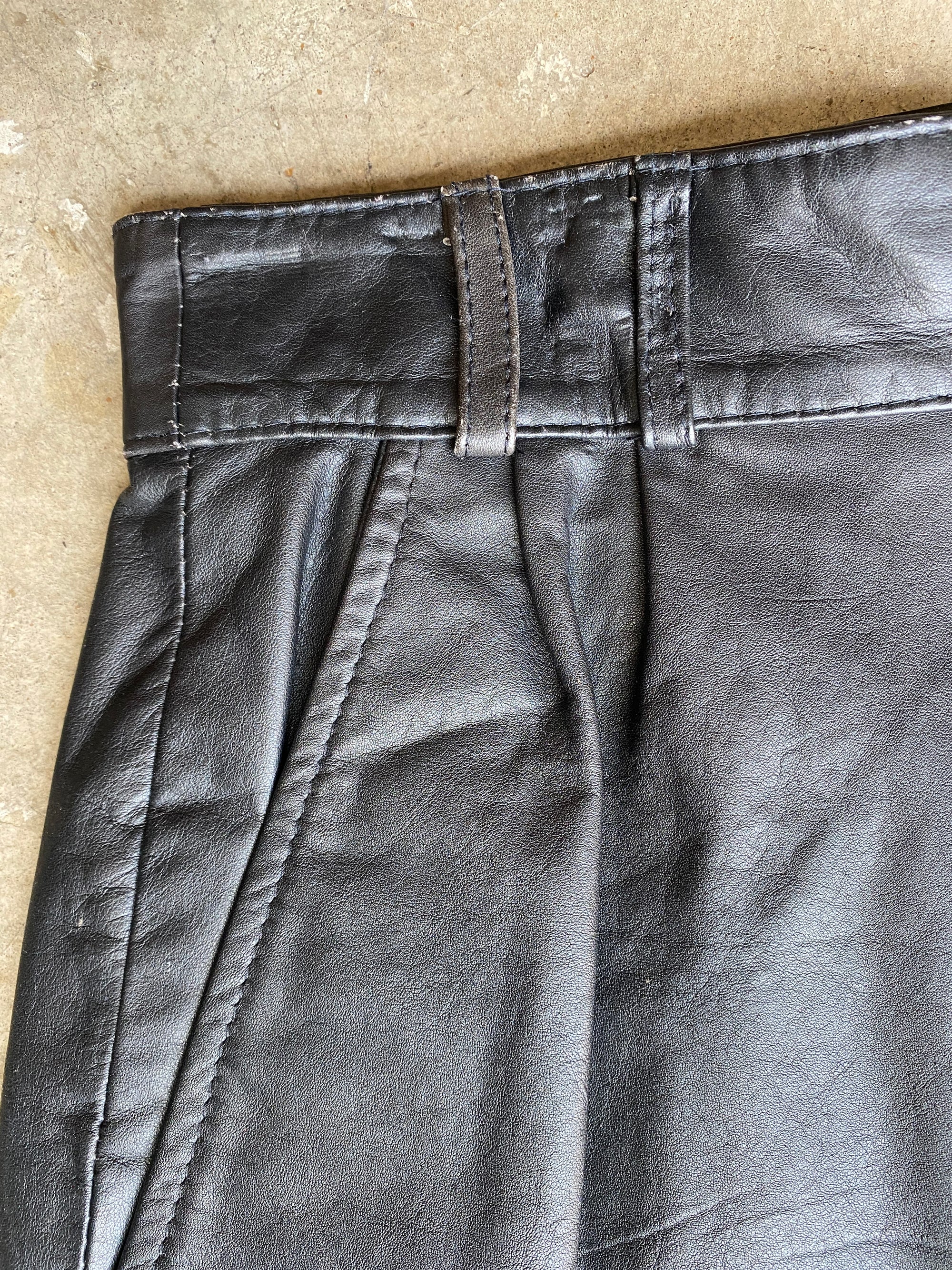 Black Leather Pleated Pencil Skirt