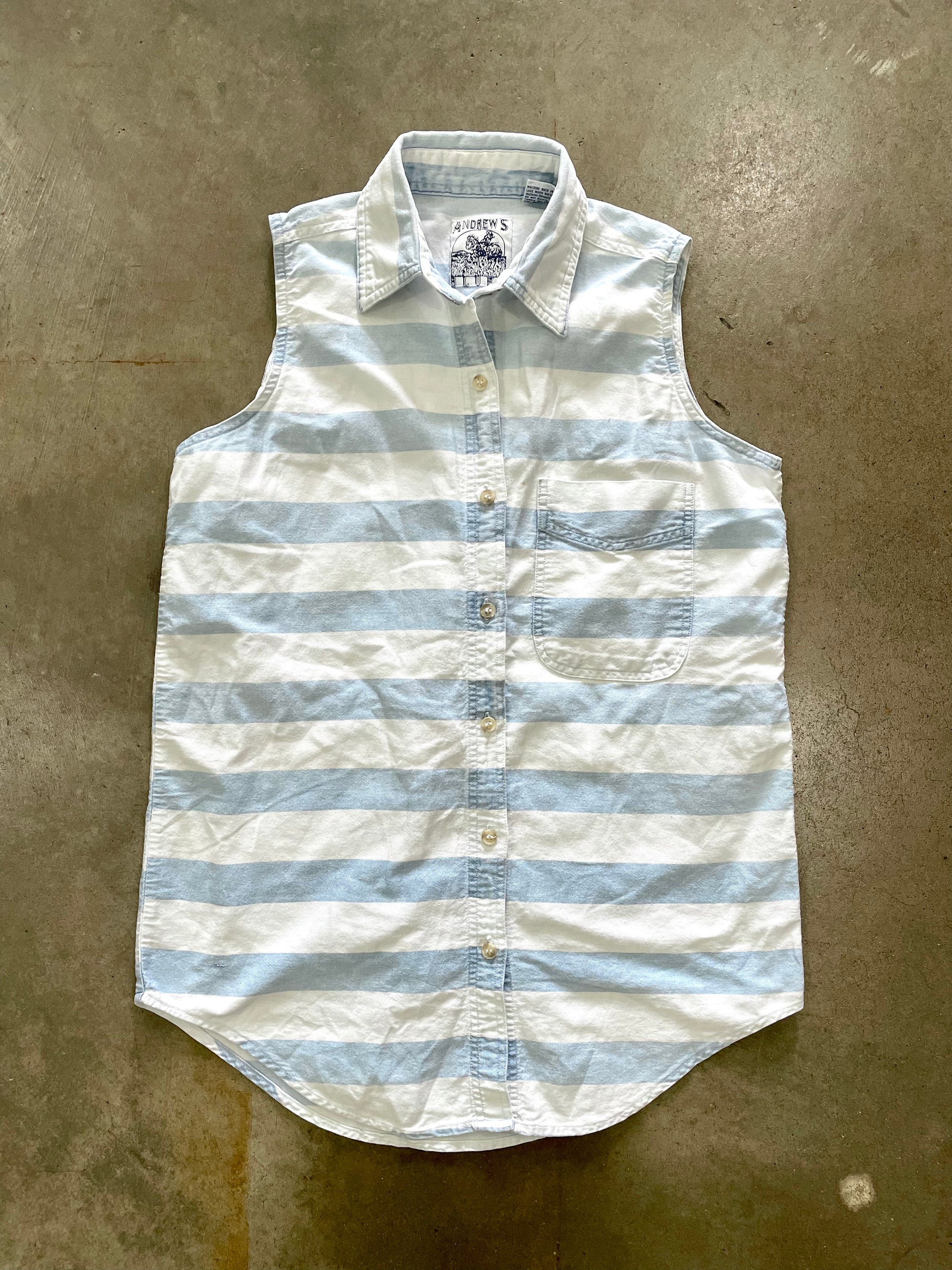 Vintage Blue & White Striped Sleeveless Shirt