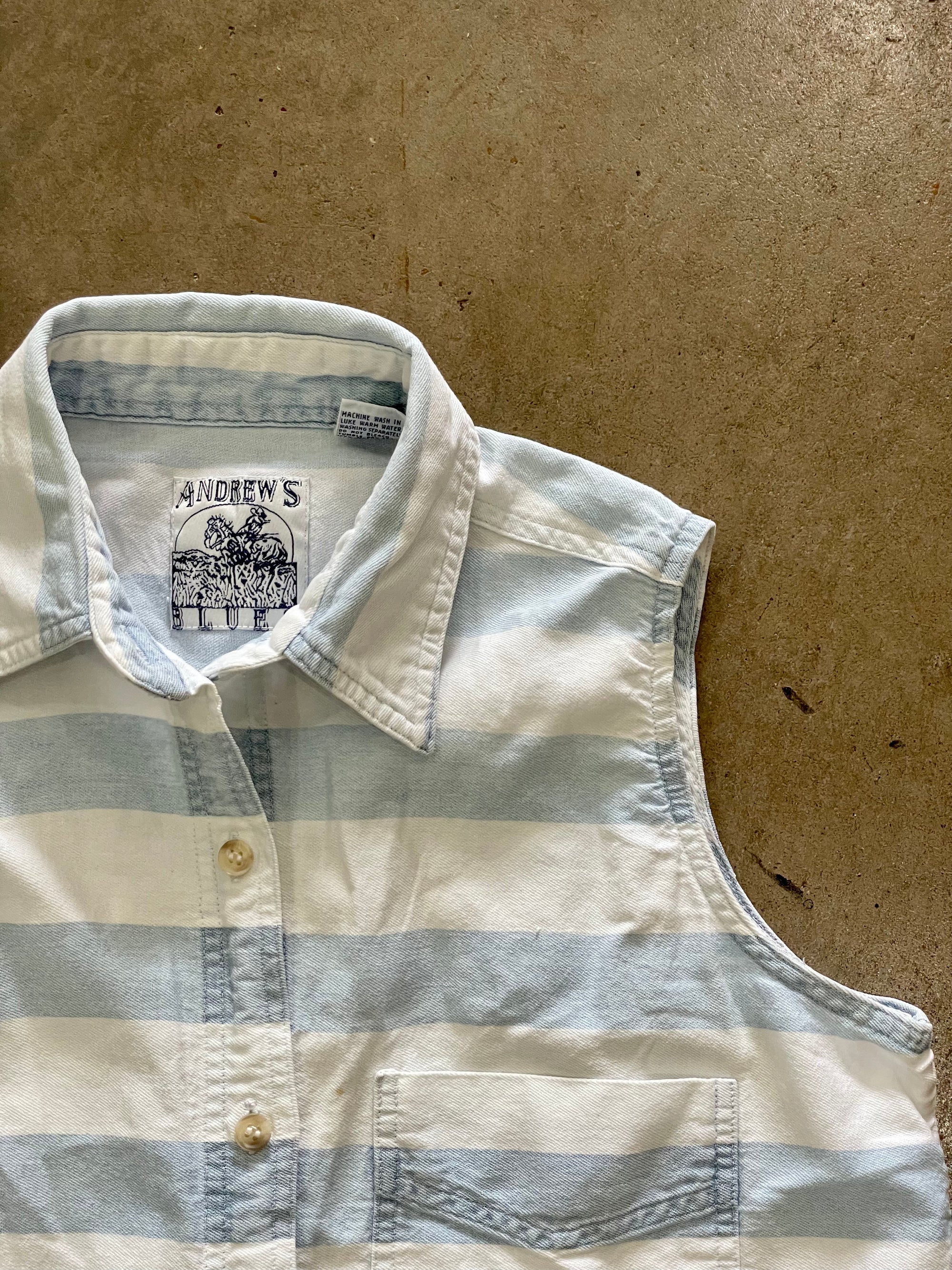Vintage Blue & White Striped Sleeveless Shirt