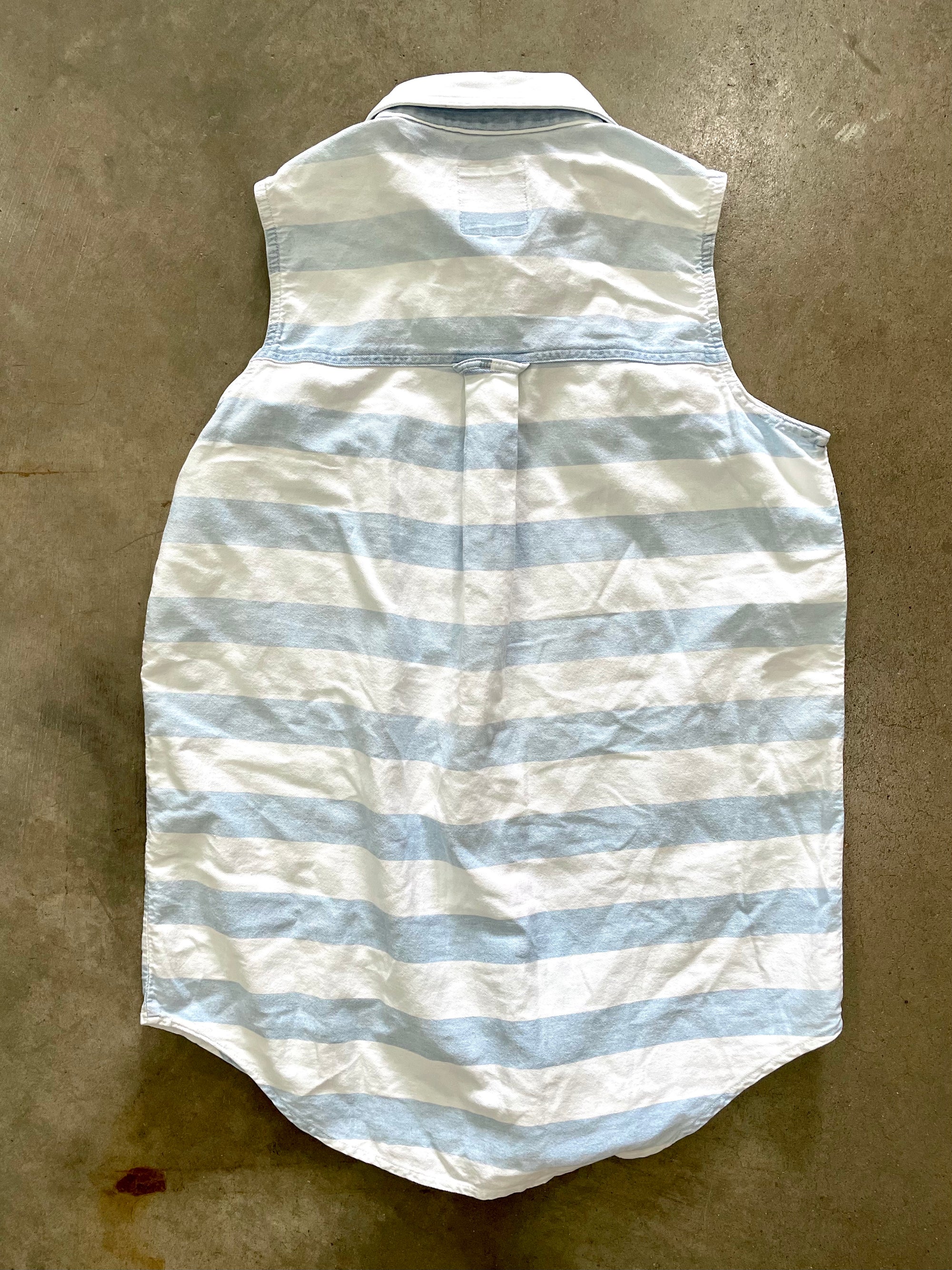 Vintage Blue & White Striped Sleeveless Shirt