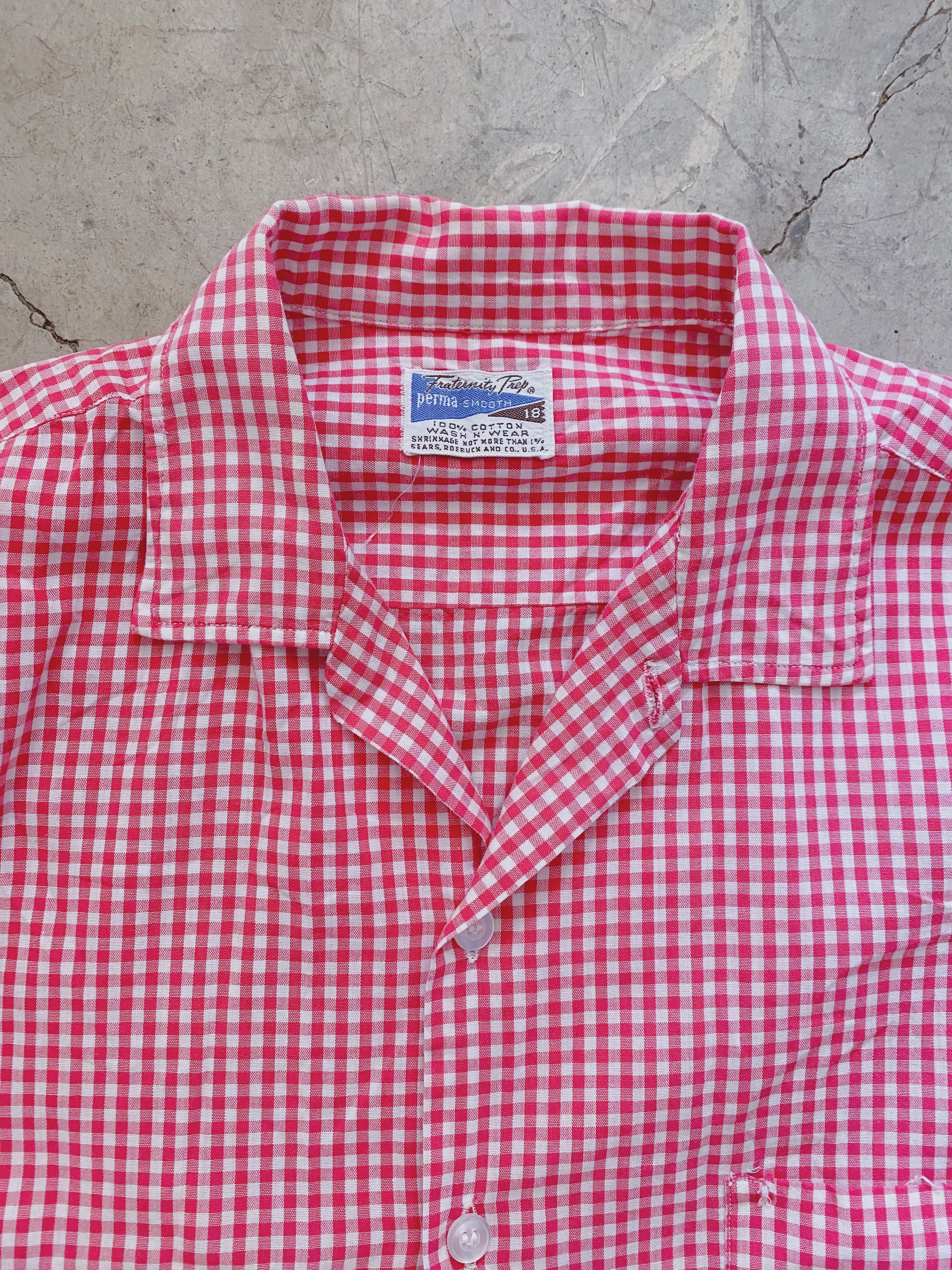 1960's Red Gingham Short Sleeve Button Down