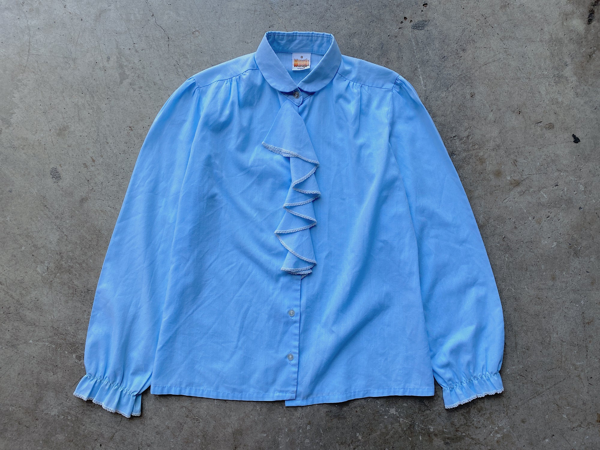 1970's Blue Wrangler Ruffle Blouse