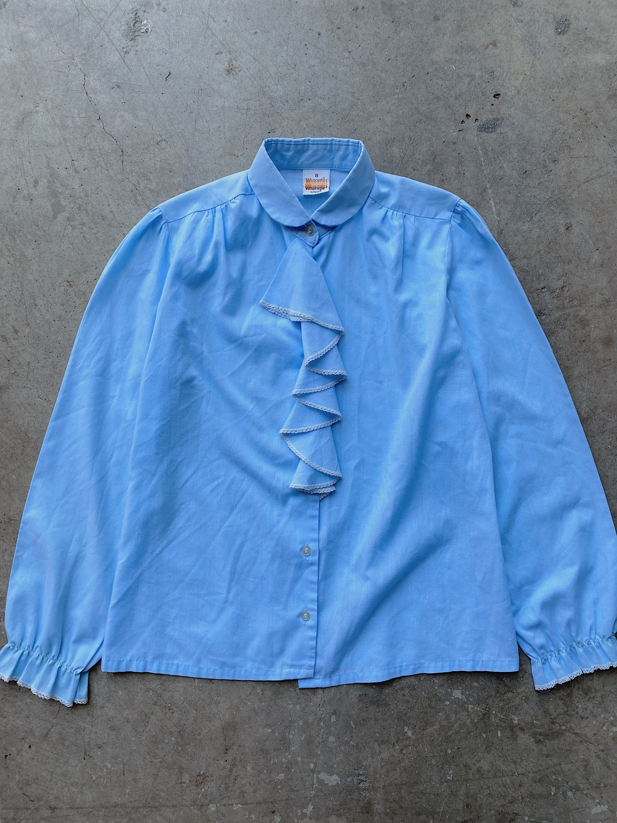 1970's Blue Wrangler Ruffle Blouse