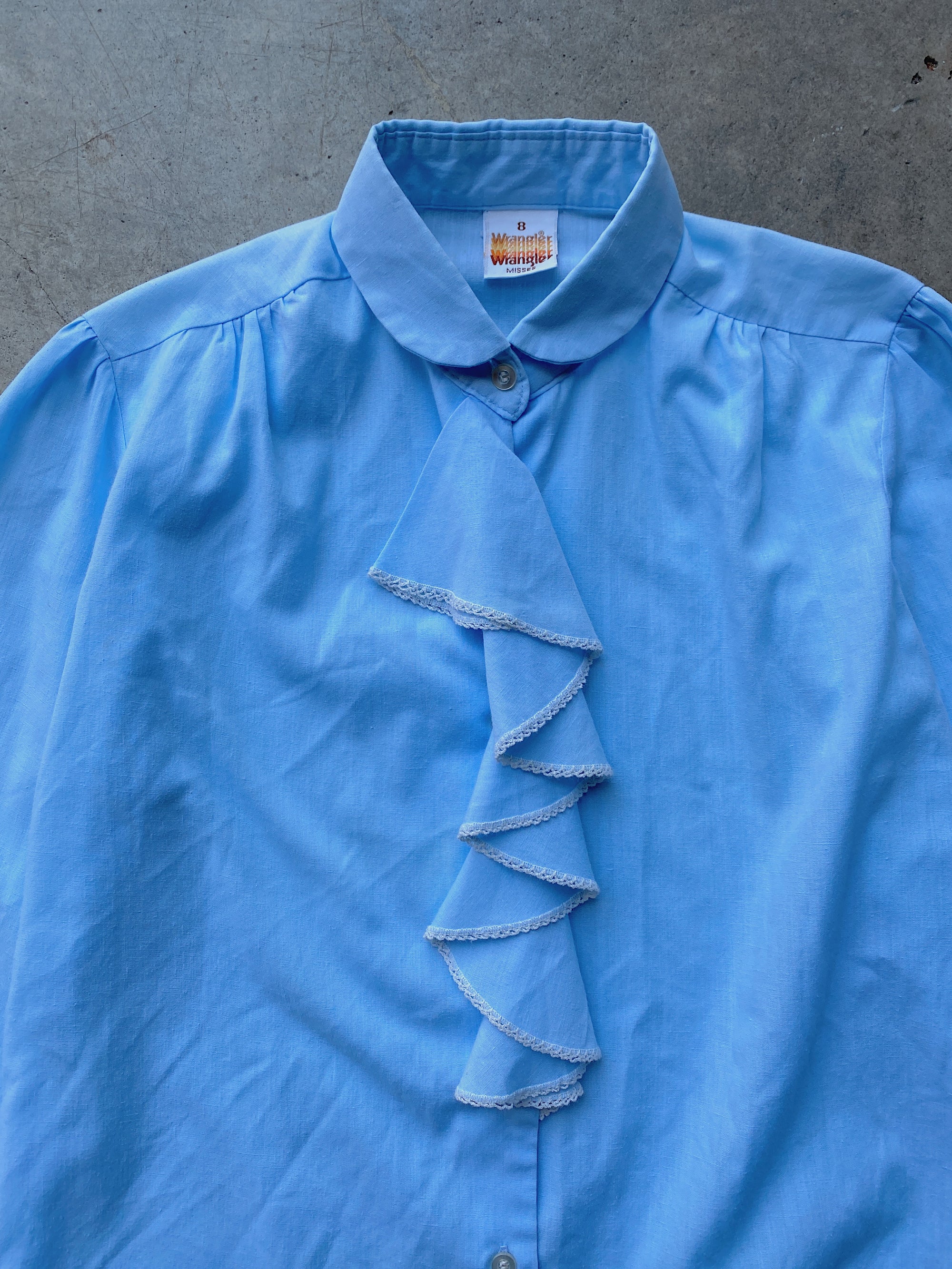 1970's Blue Wrangler Ruffle Blouse