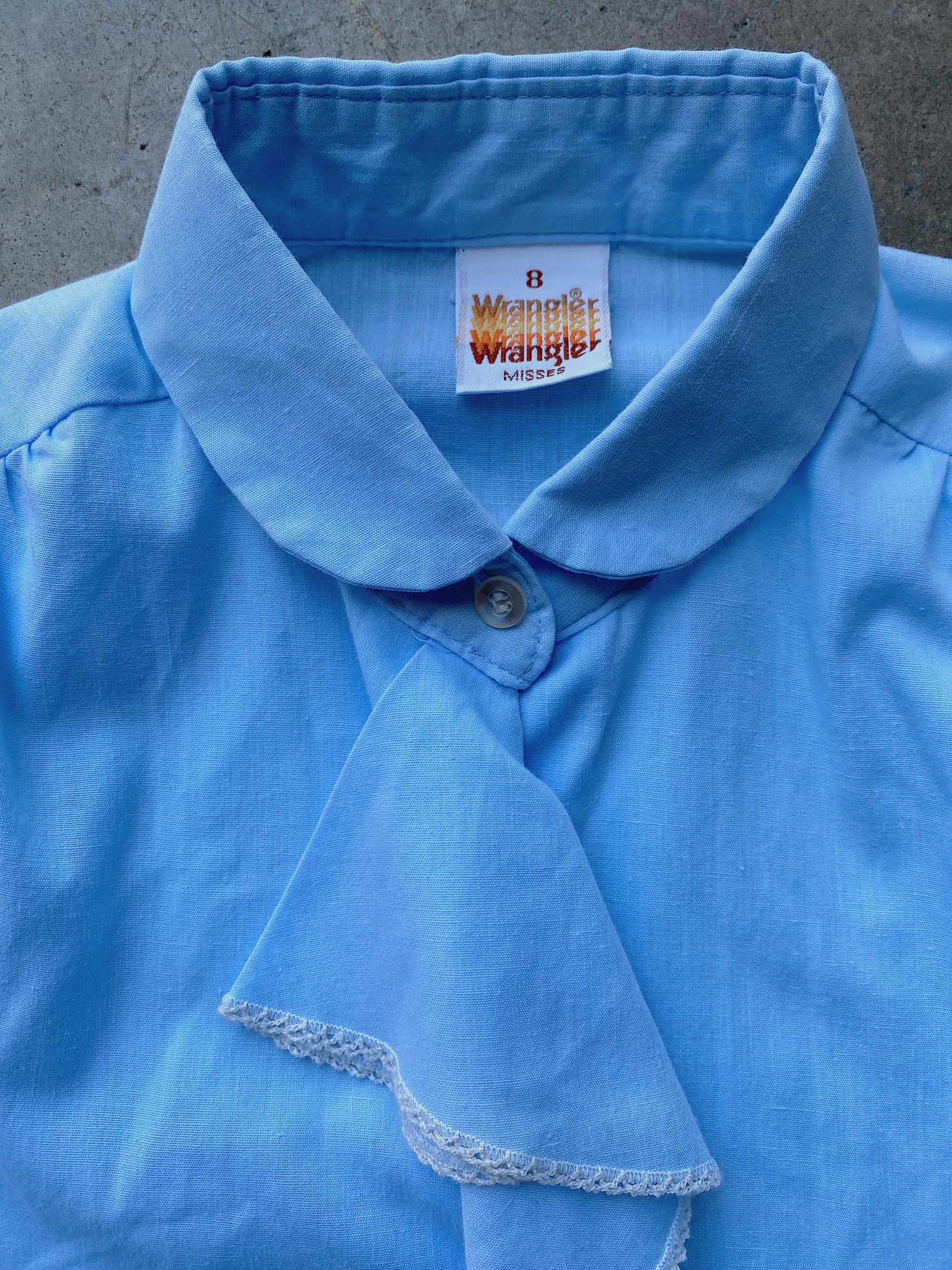 1970's Blue Wrangler Ruffle Blouse