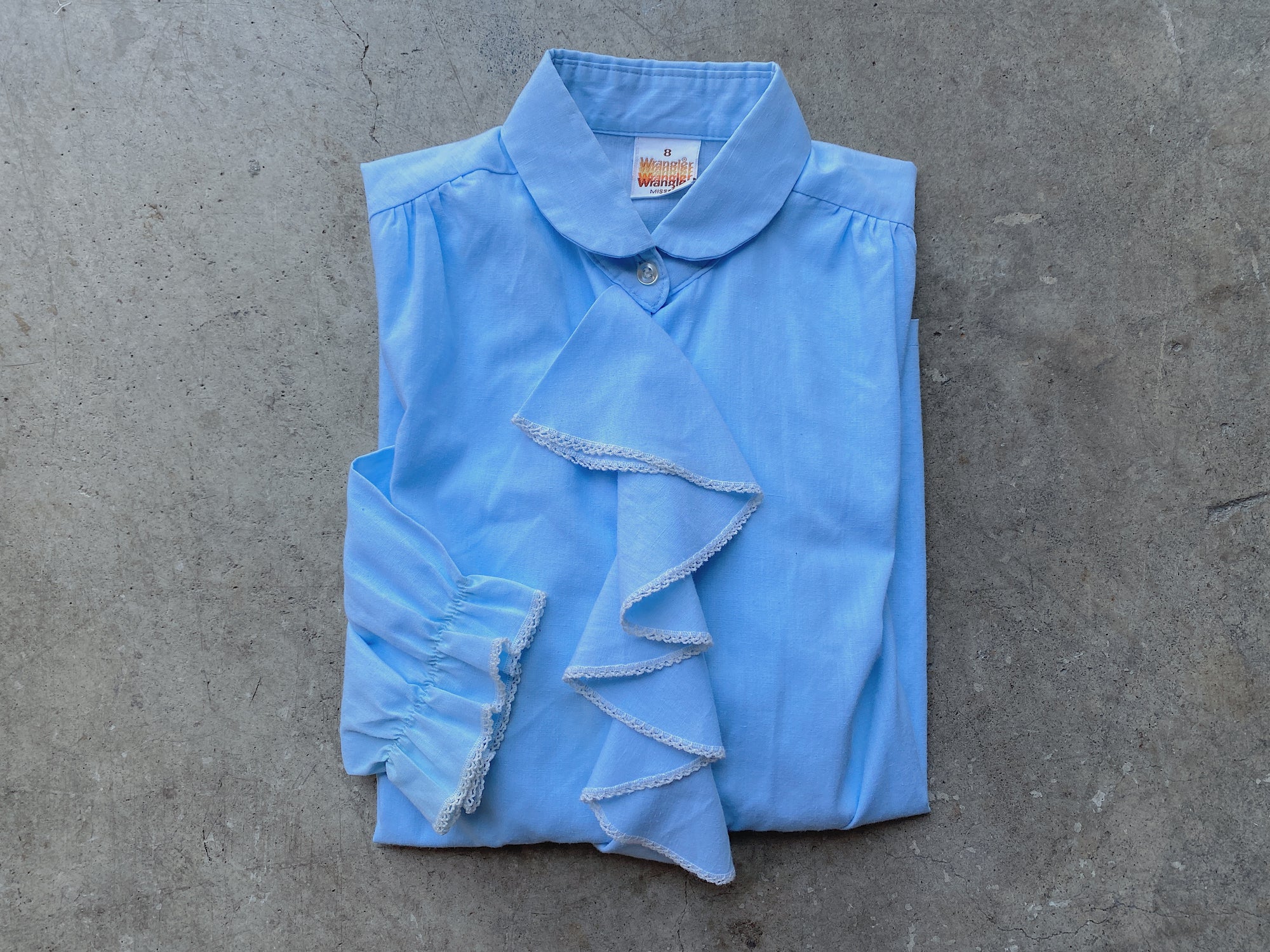 1970's Blue Wrangler Ruffle Blouse