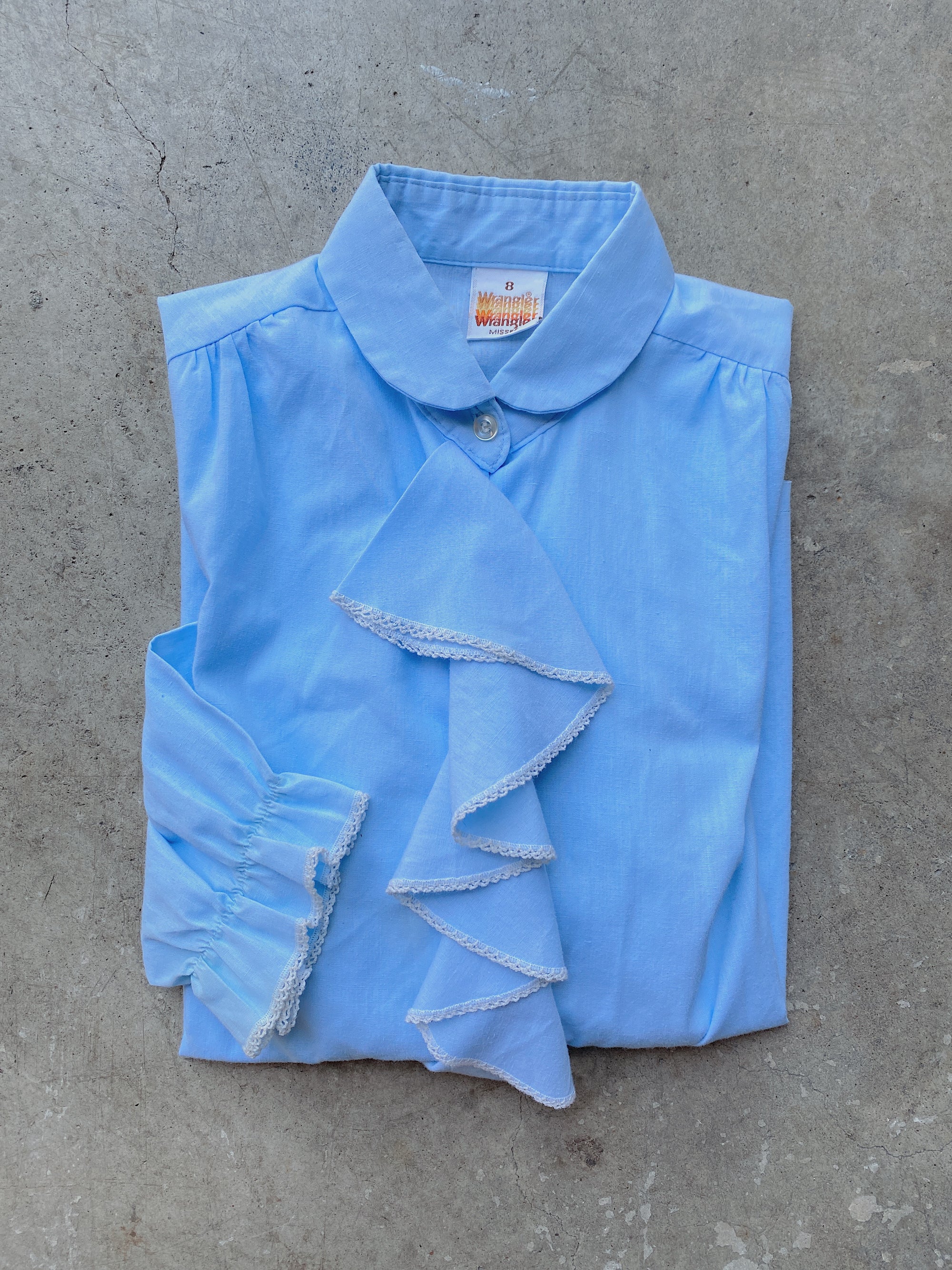 1970's Blue Wrangler Ruffle Blouse