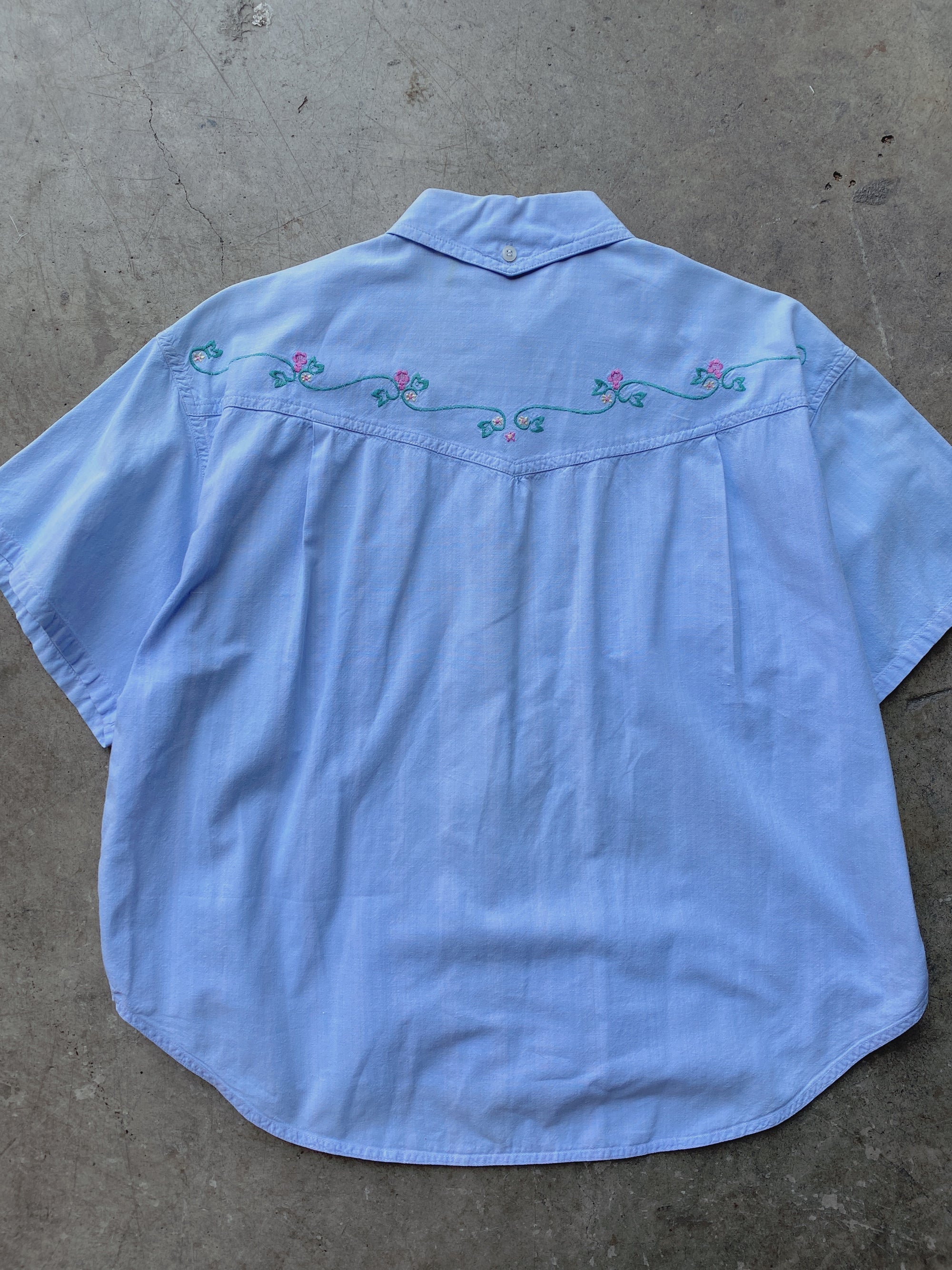 1980's Chambray Embroidered Short Sleeve
