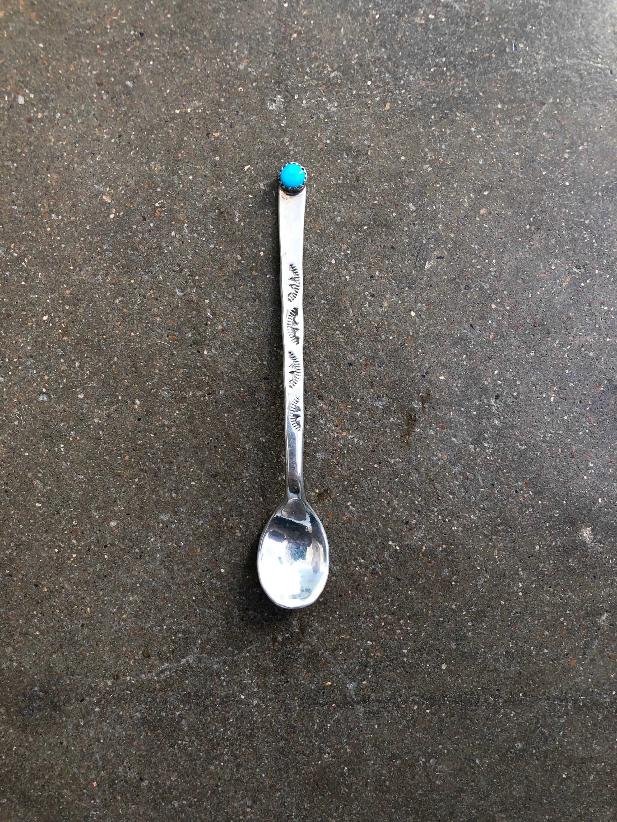 Vintage Turquoise Spoon With Etched Handle