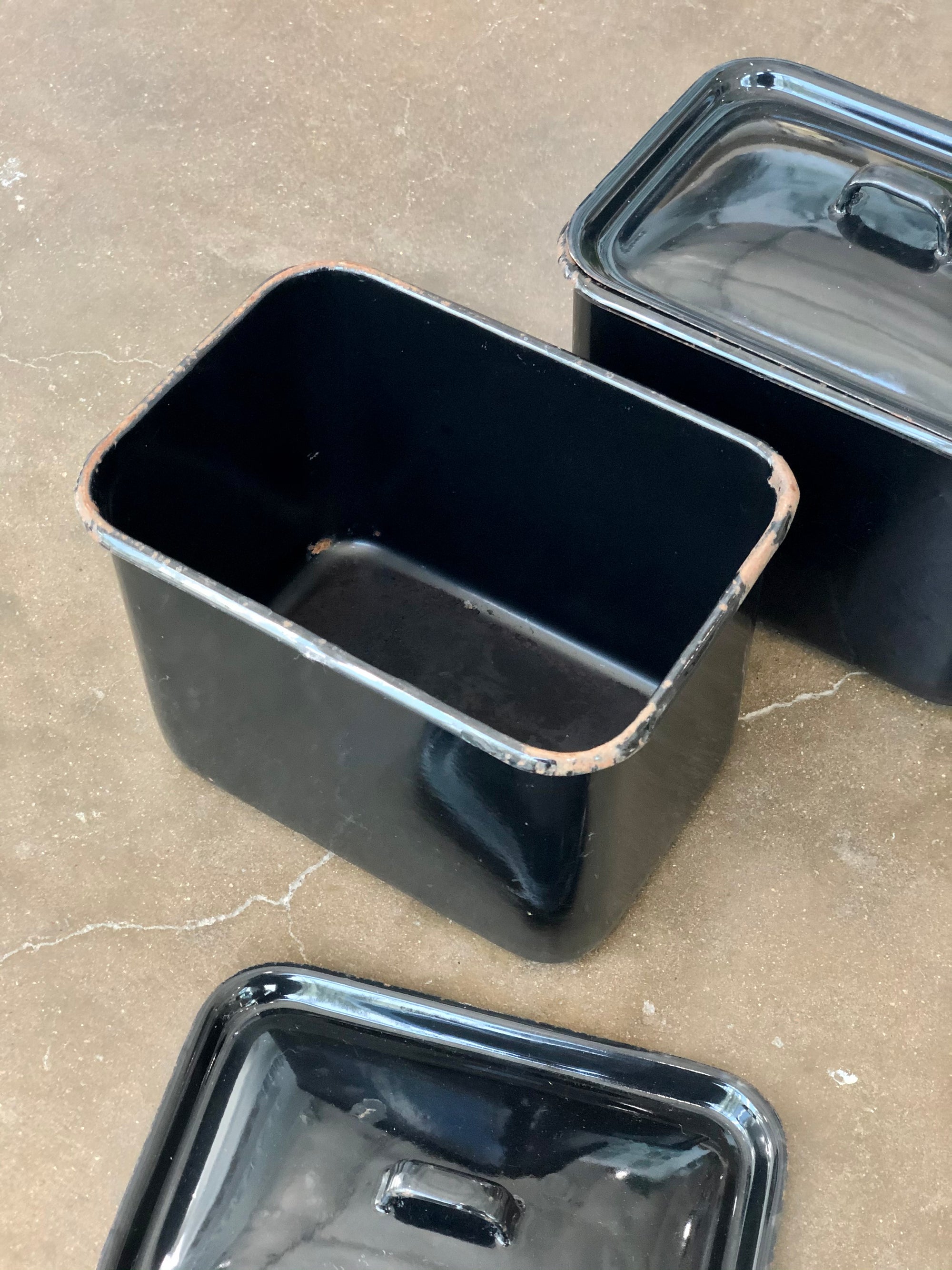 Vintage Black Tin Canisters