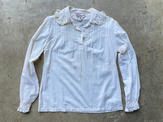1970's Cream Ruffled Prairie Blouse
