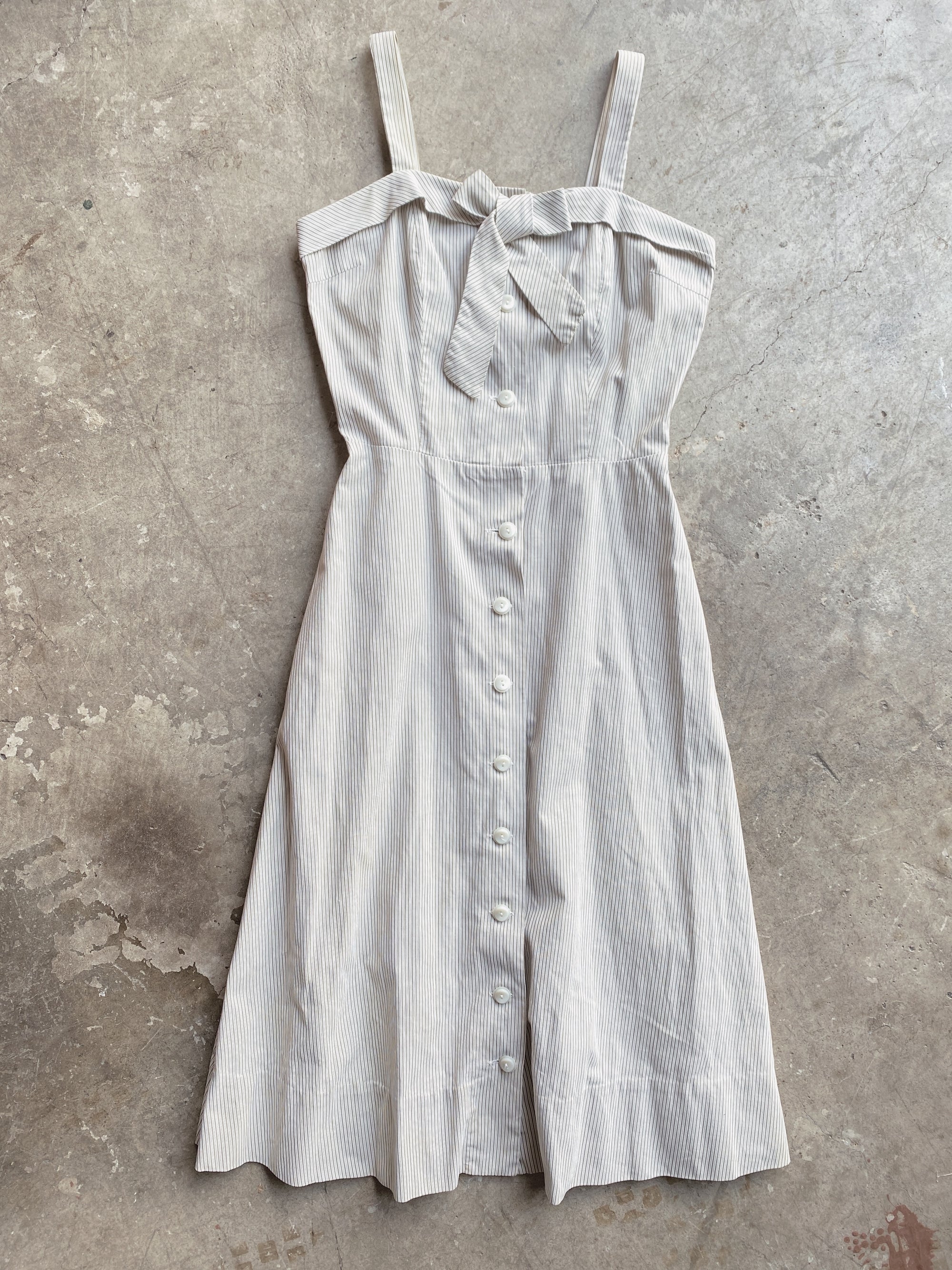 1950's Beige & White Striped Handmade Dress