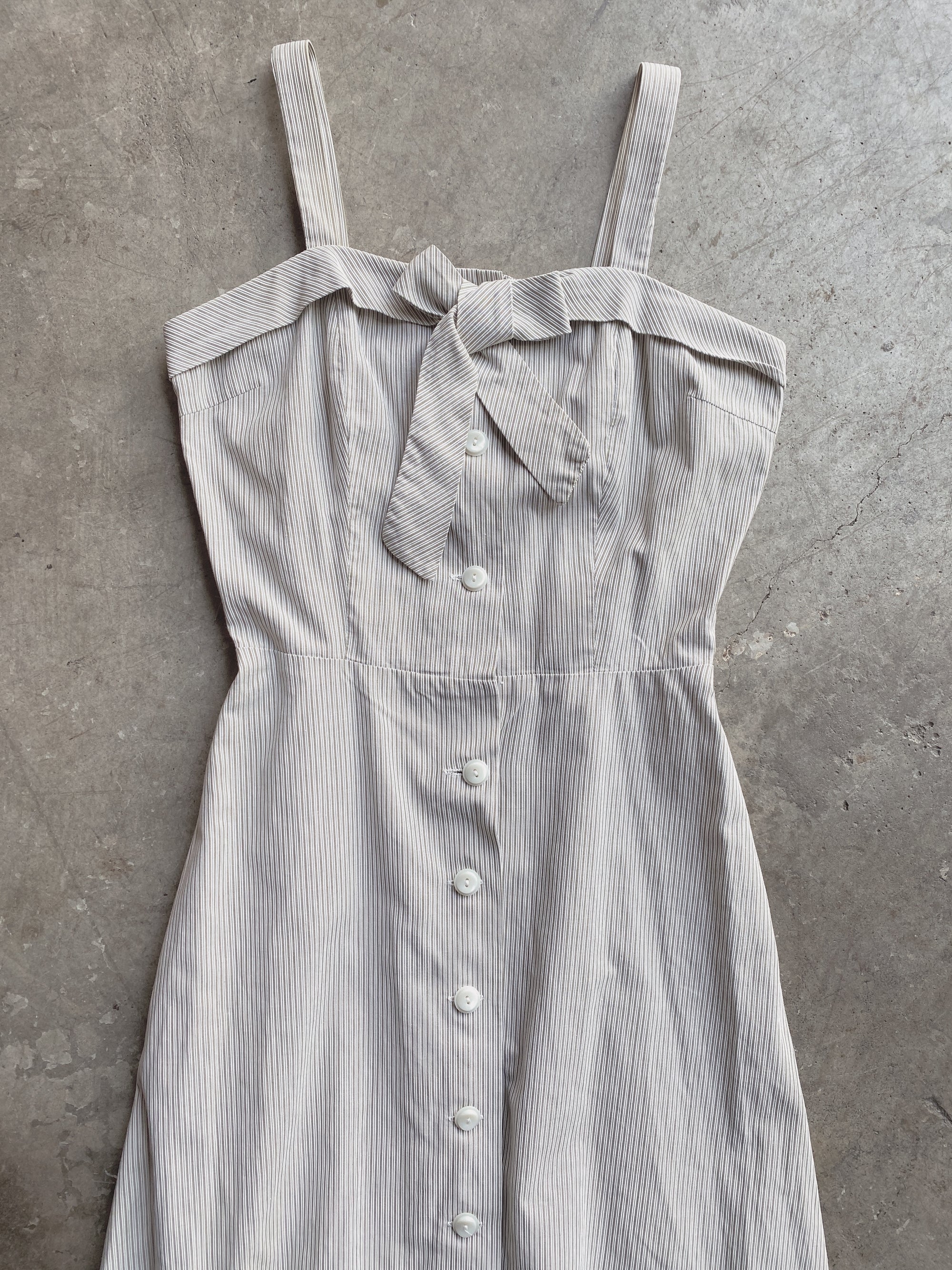 1950's Beige & White Striped Handmade Dress