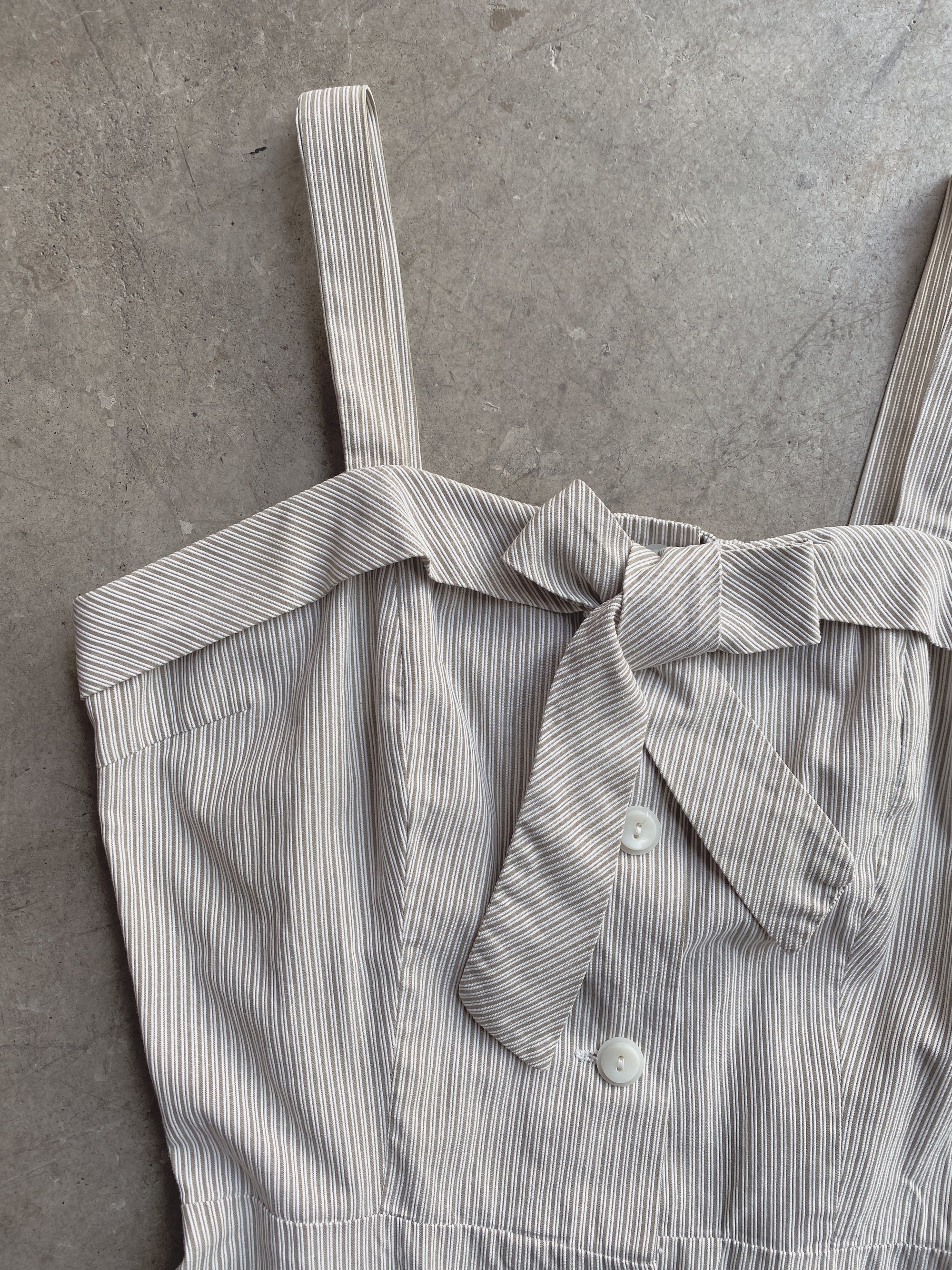 1950's Beige & White Striped Handmade Dress