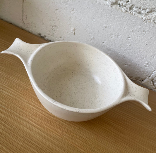 Vintage White Speckled Bowl with Handles