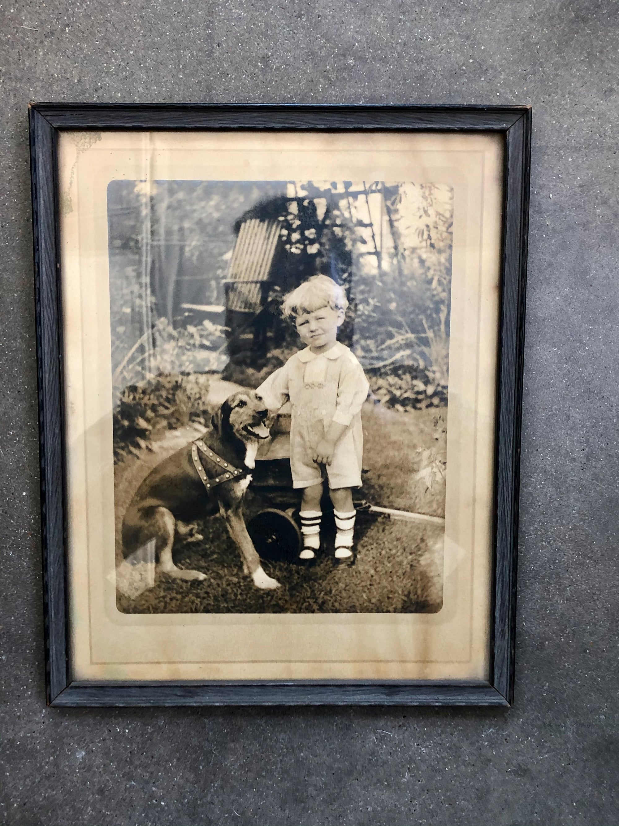 Vintage Boy with Dog Portrait