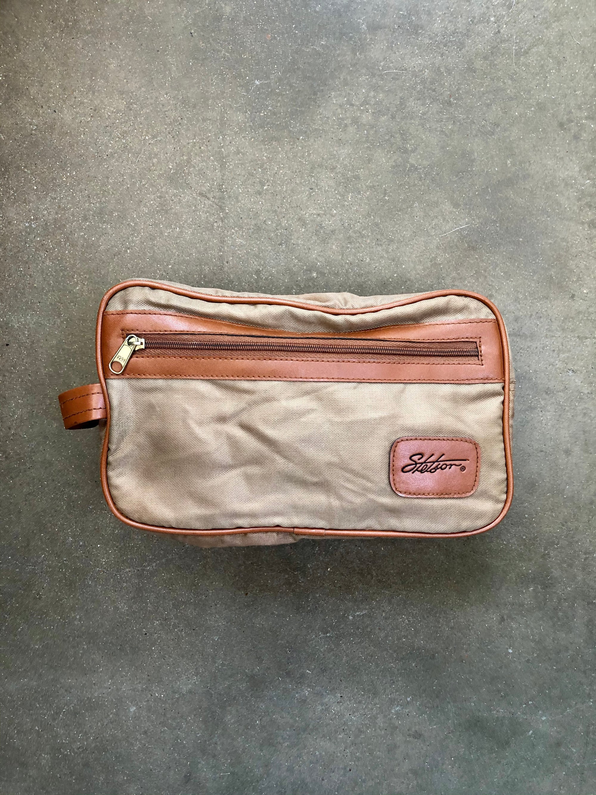 Vintage Stetson Brown Canvas & Leather Dopp Kit