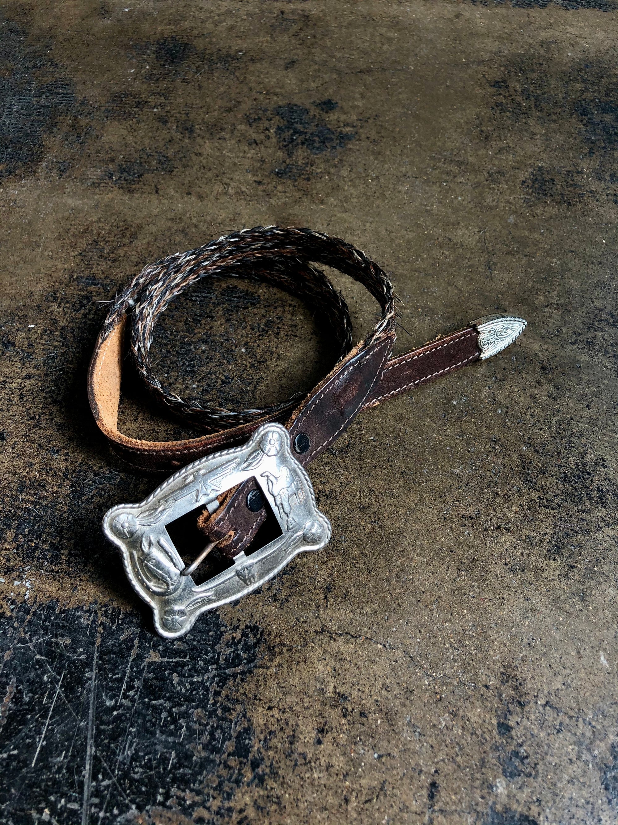 Vintage Woven Belt with Western Buckle