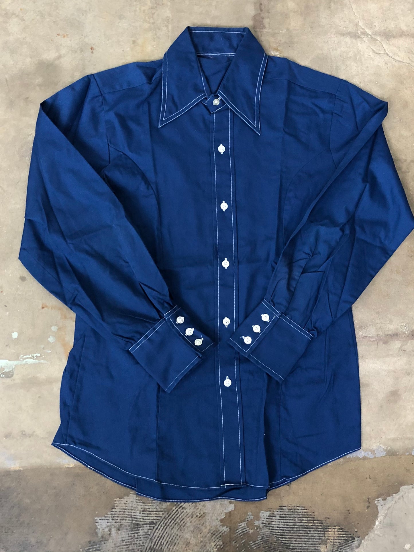 70's Blue Long Sleeve Button Up