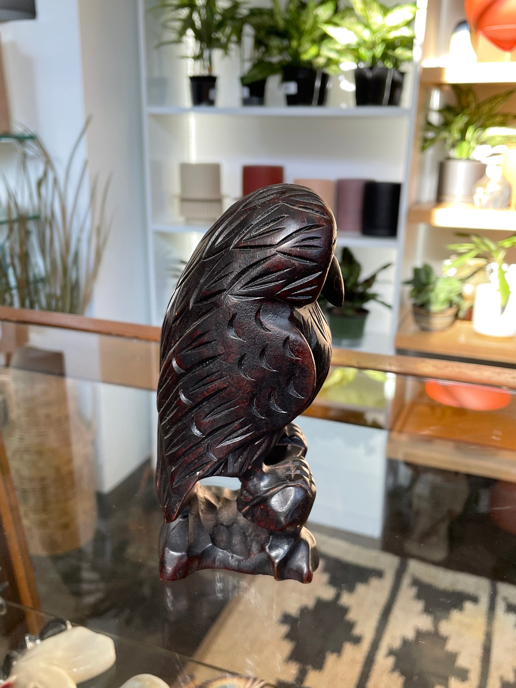 Vintage Dark Wooden Perched Owl