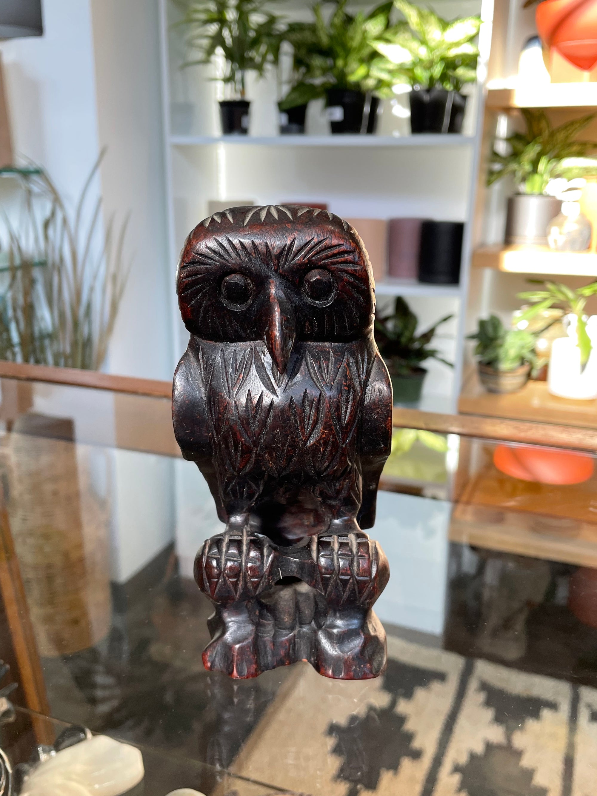 Vintage Dark Wooden Perched Owl