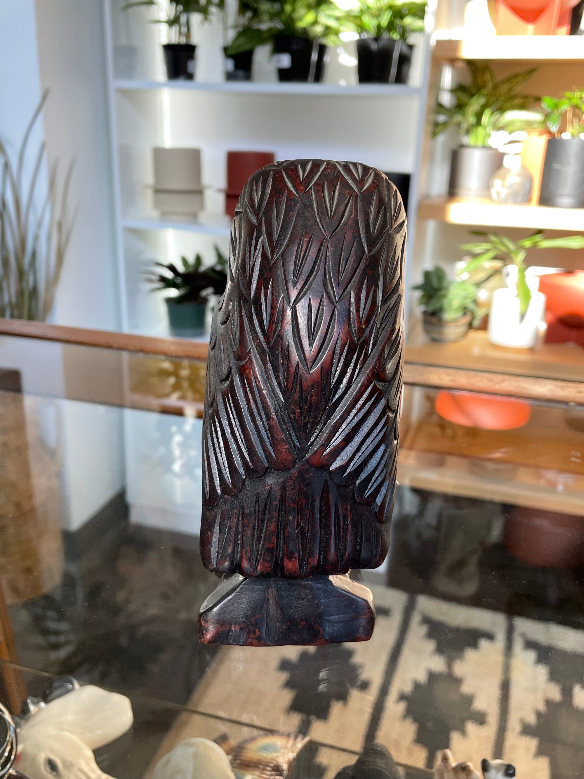 Vintage Dark Wooden Perched Owl