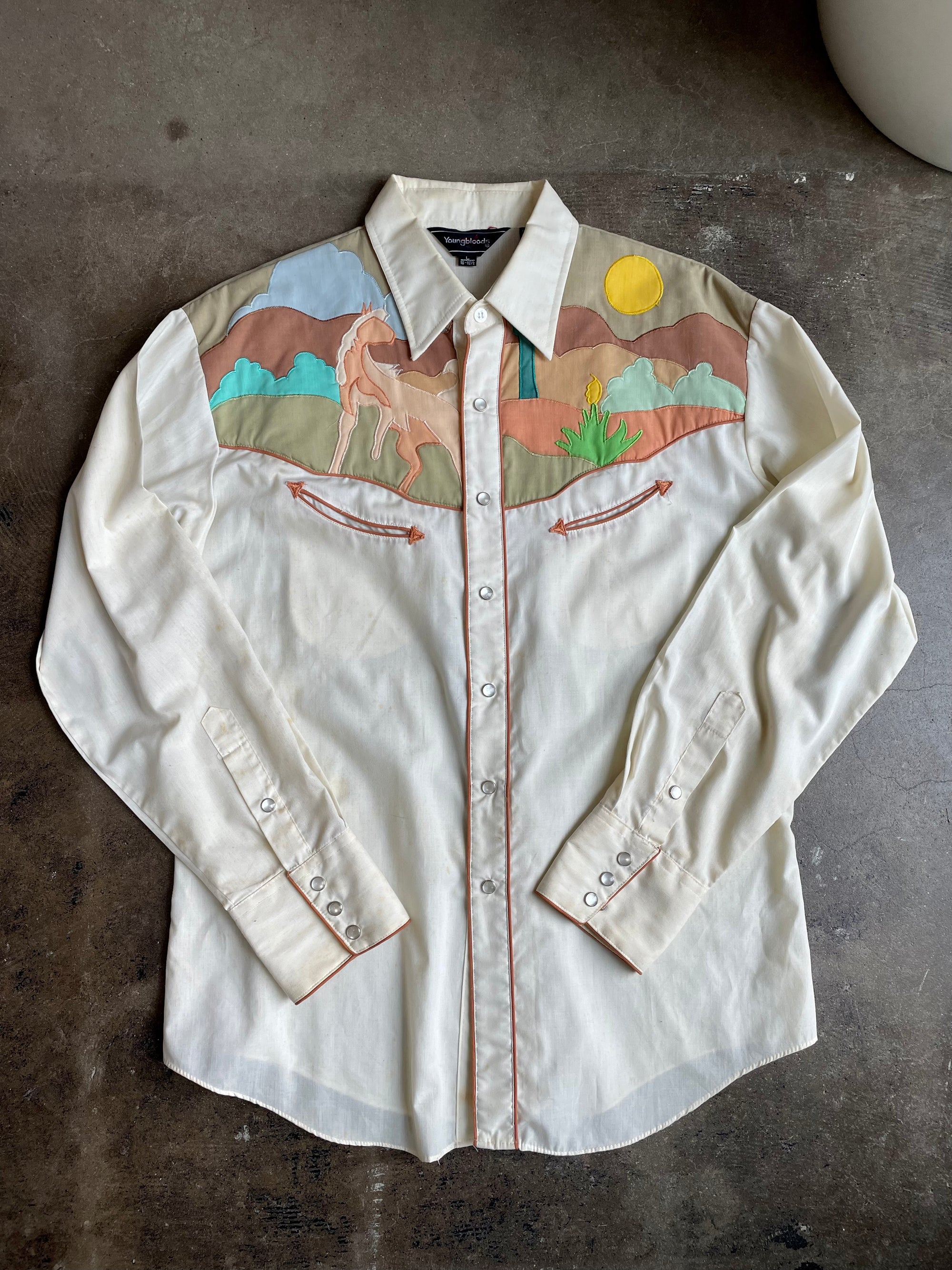 Vintage Embroidered Western Pearl Snap