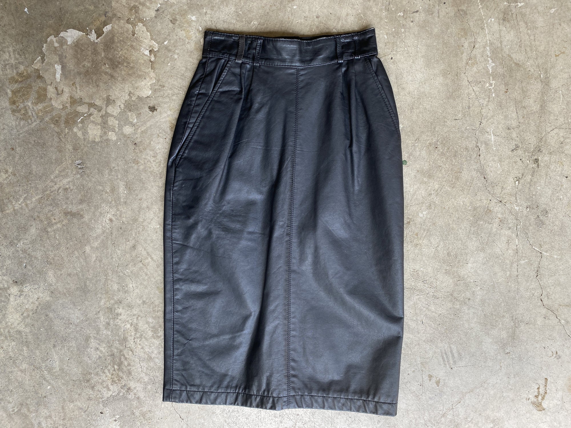 Black Leather Pleated Pencil Skirt