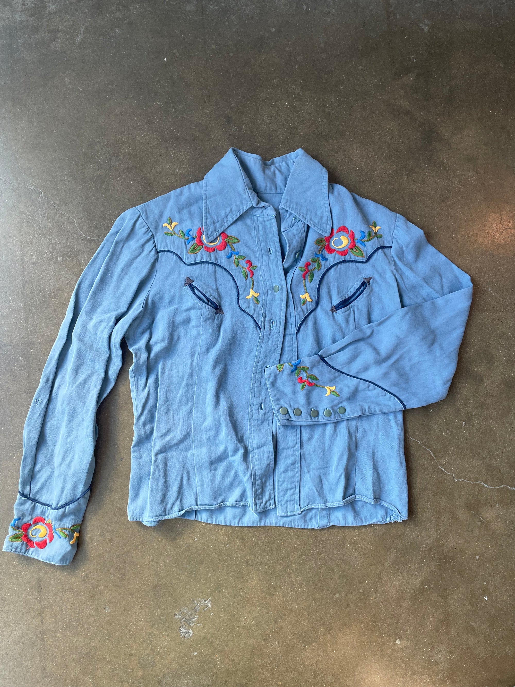 Vintage Embroidered Chambray Button Down
