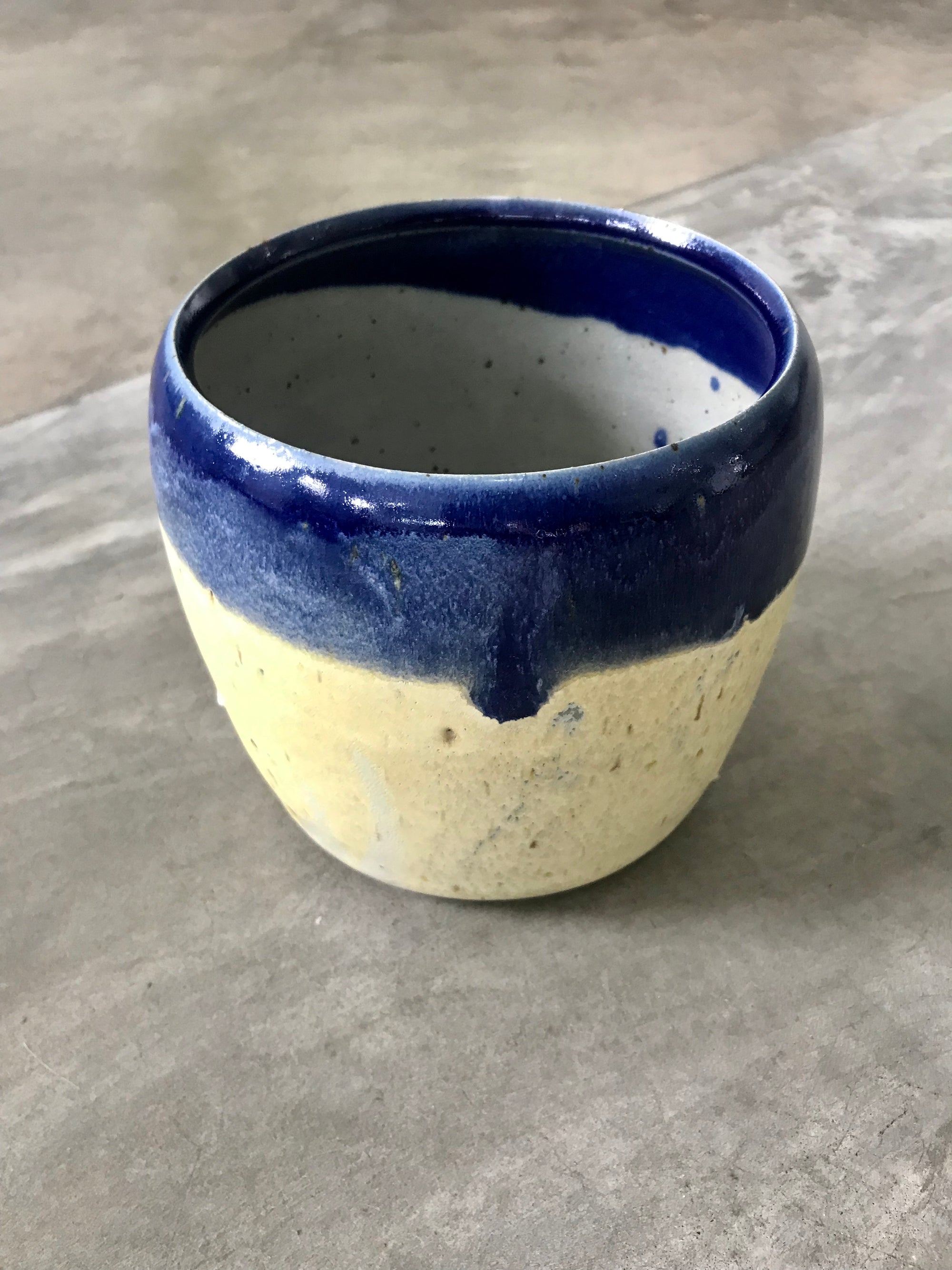 Vintage Blue & Yellow Ceramic Pot