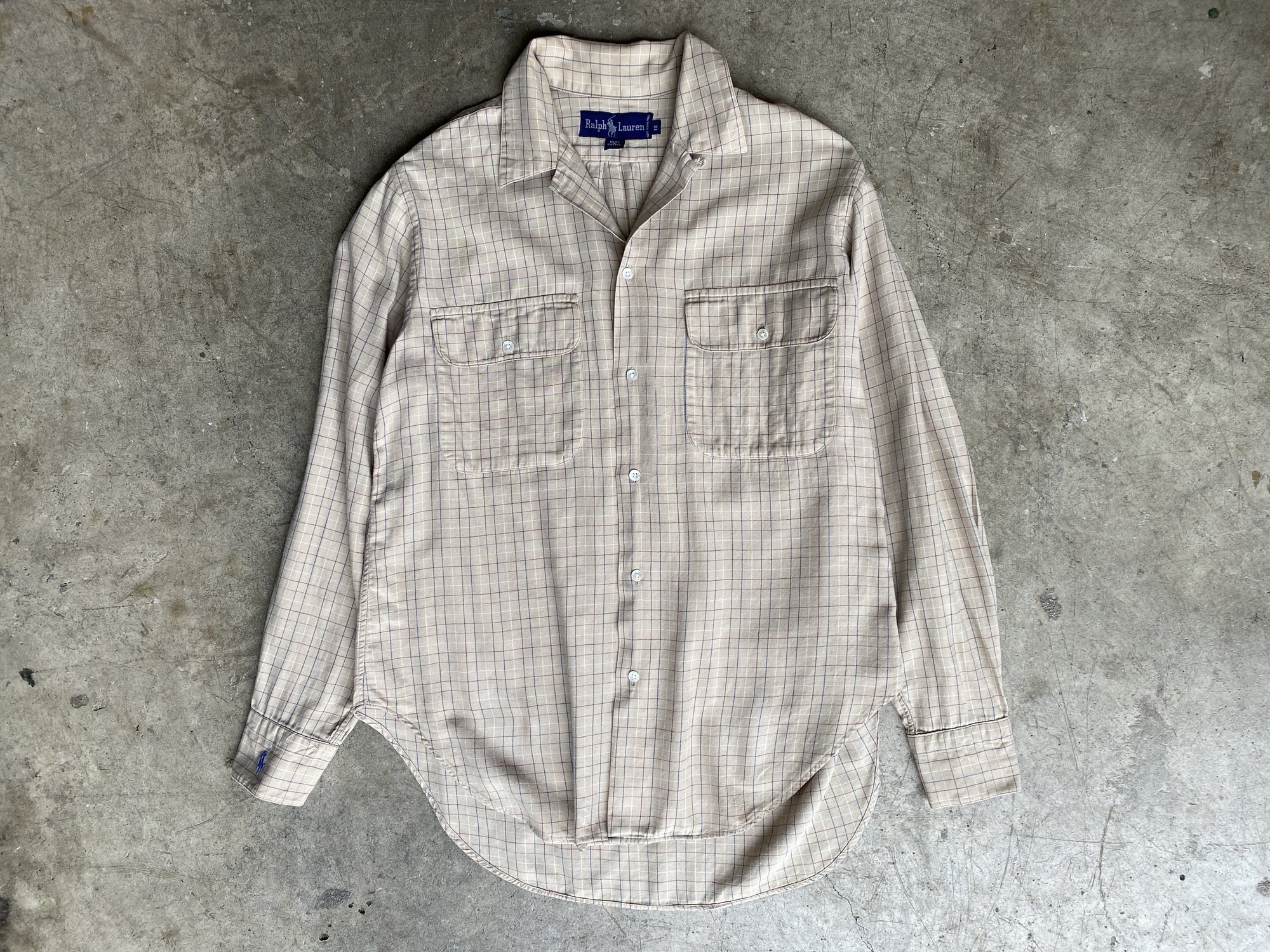 Vintage Beige Plaid Ralph Lauren Button Up