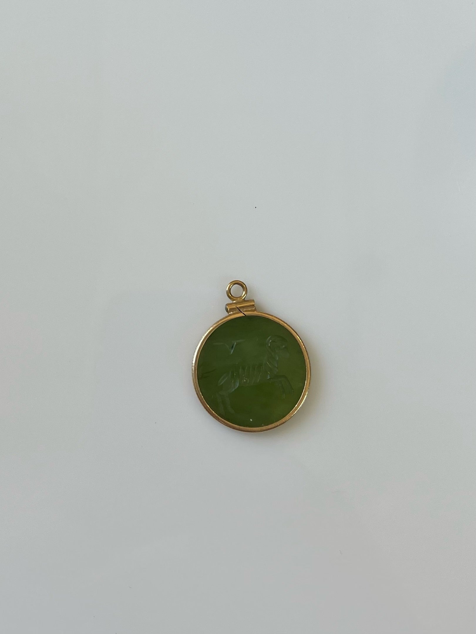 Vintage 18k Gold Jade Aries Pendant
