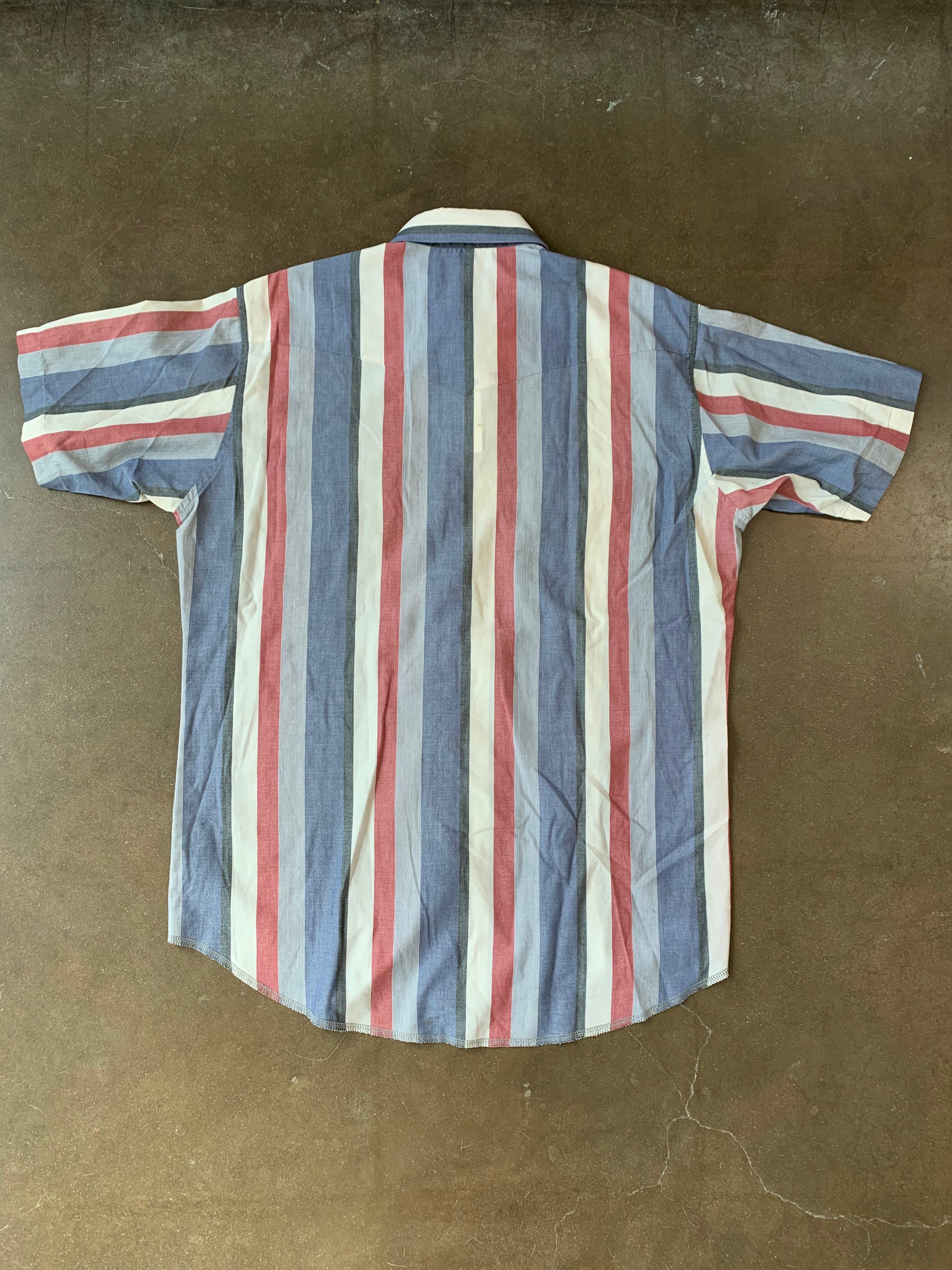 Vintage Wrangler Red White and Blue Striped Short Sleeve Pearl Snap