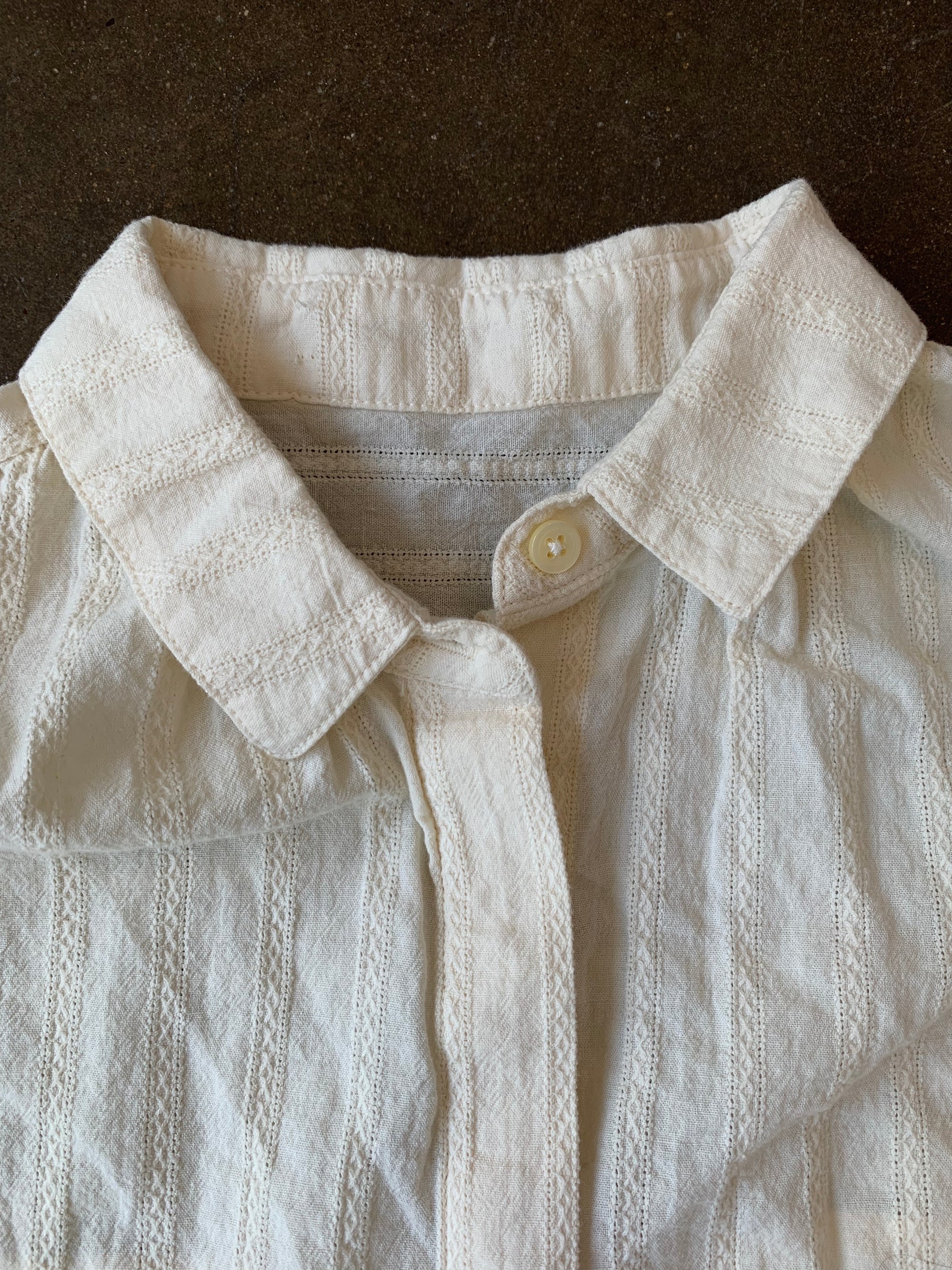 Cream Short Sleeve Cropped Button Down