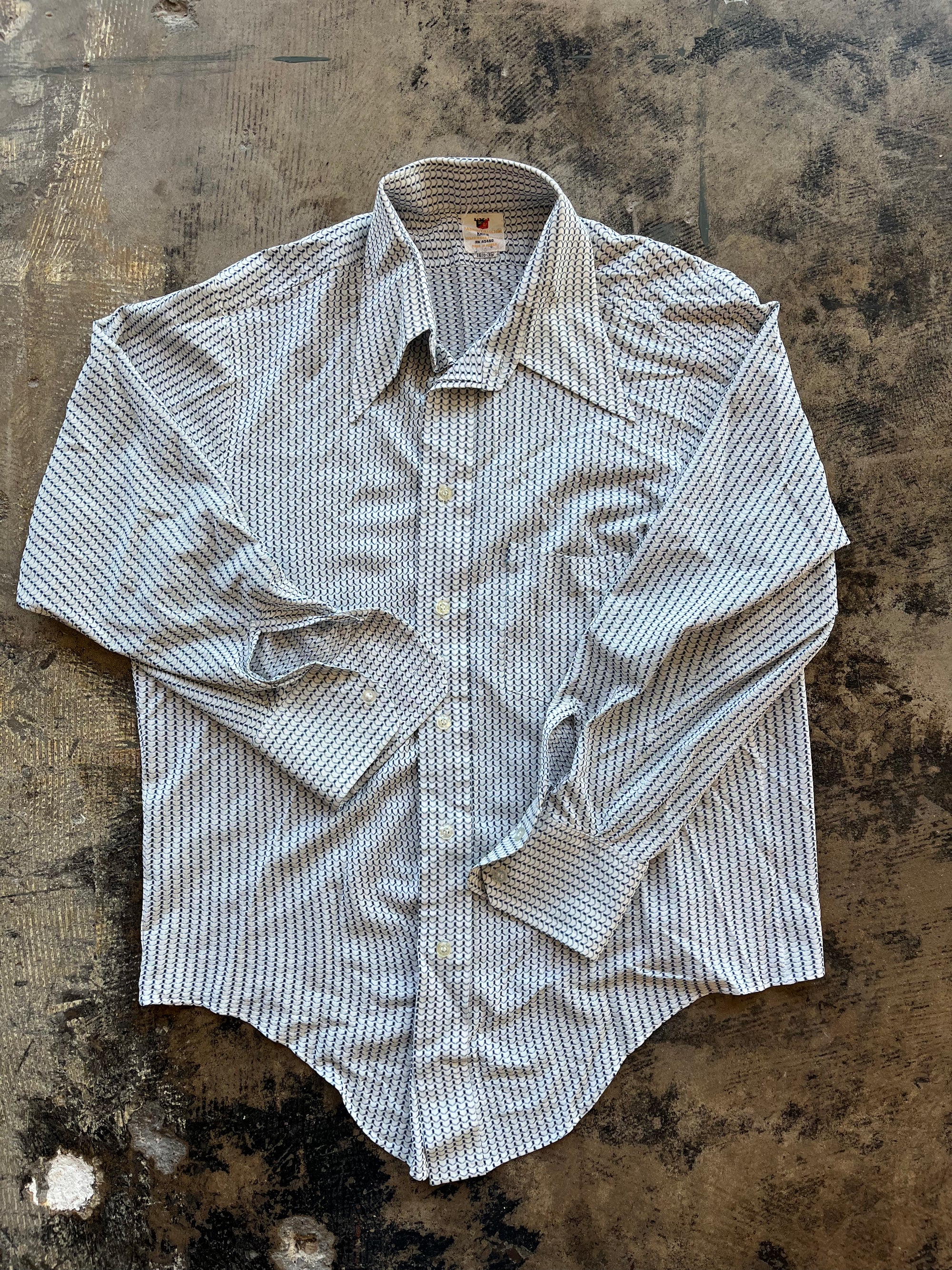 Blue Patterned Polyester Button Down
