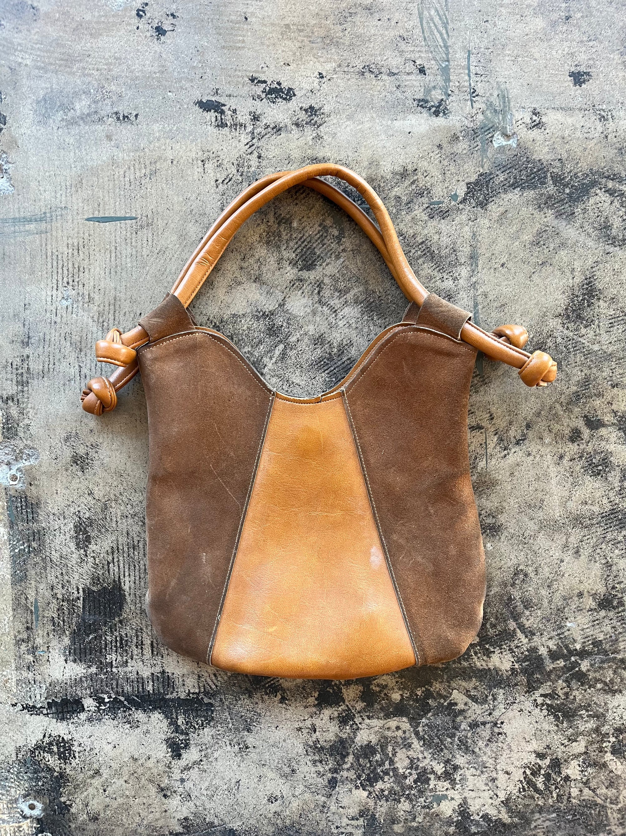 Brown Leather and Suede Handbag