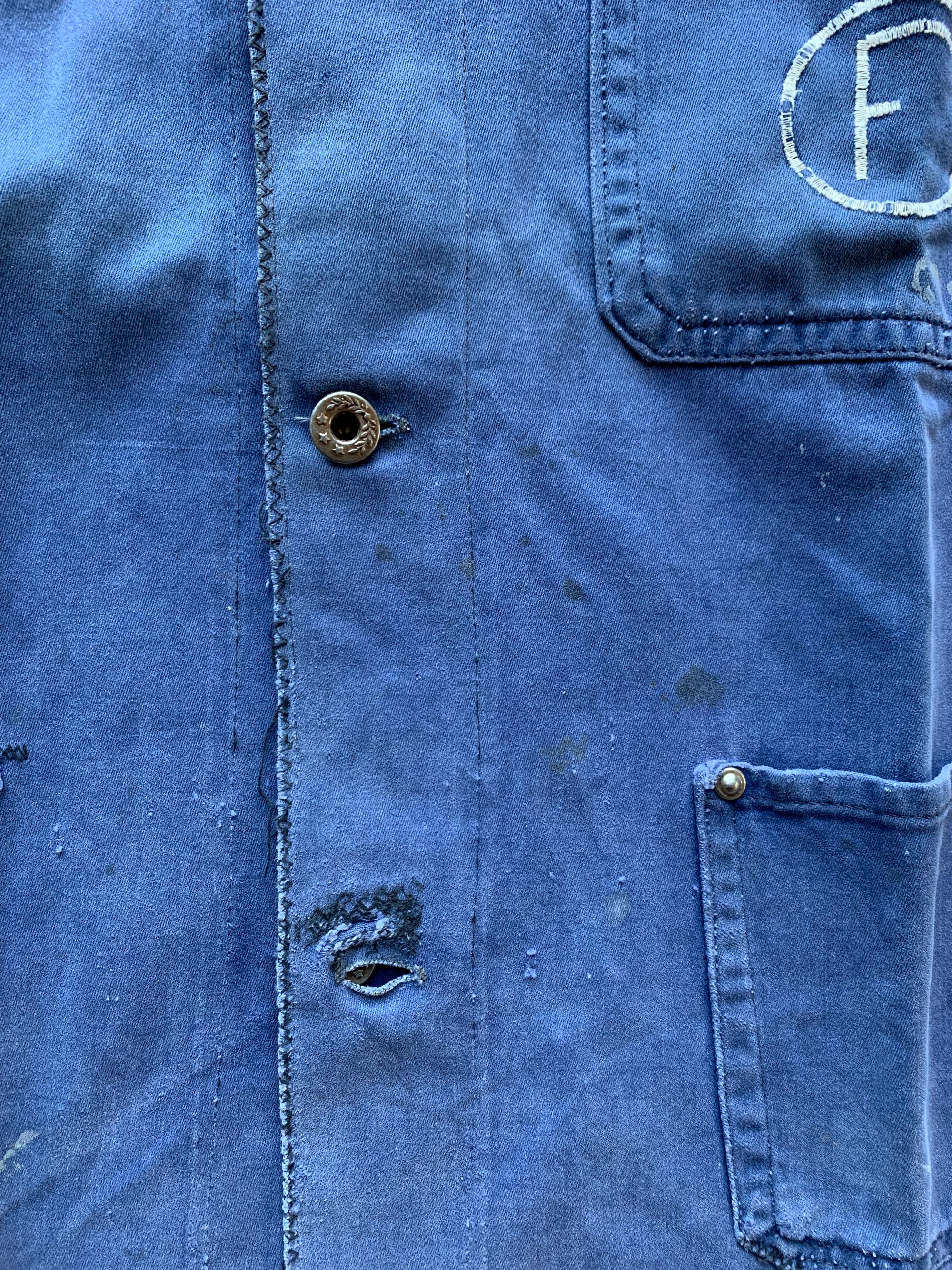 Vintage Blue Chore Coat with Handsewn "F"