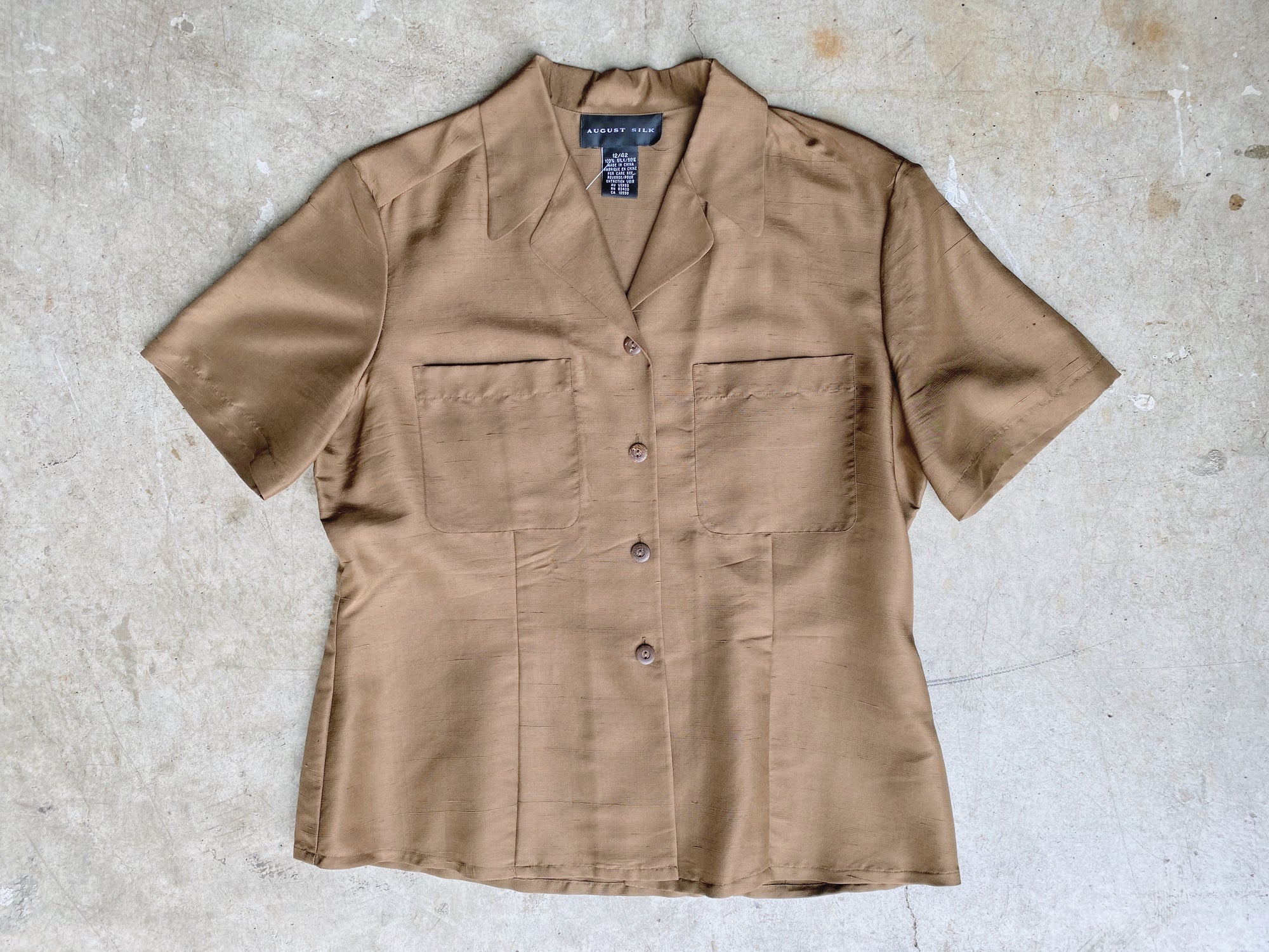 Vintage Silk Short Sleeve Button Up